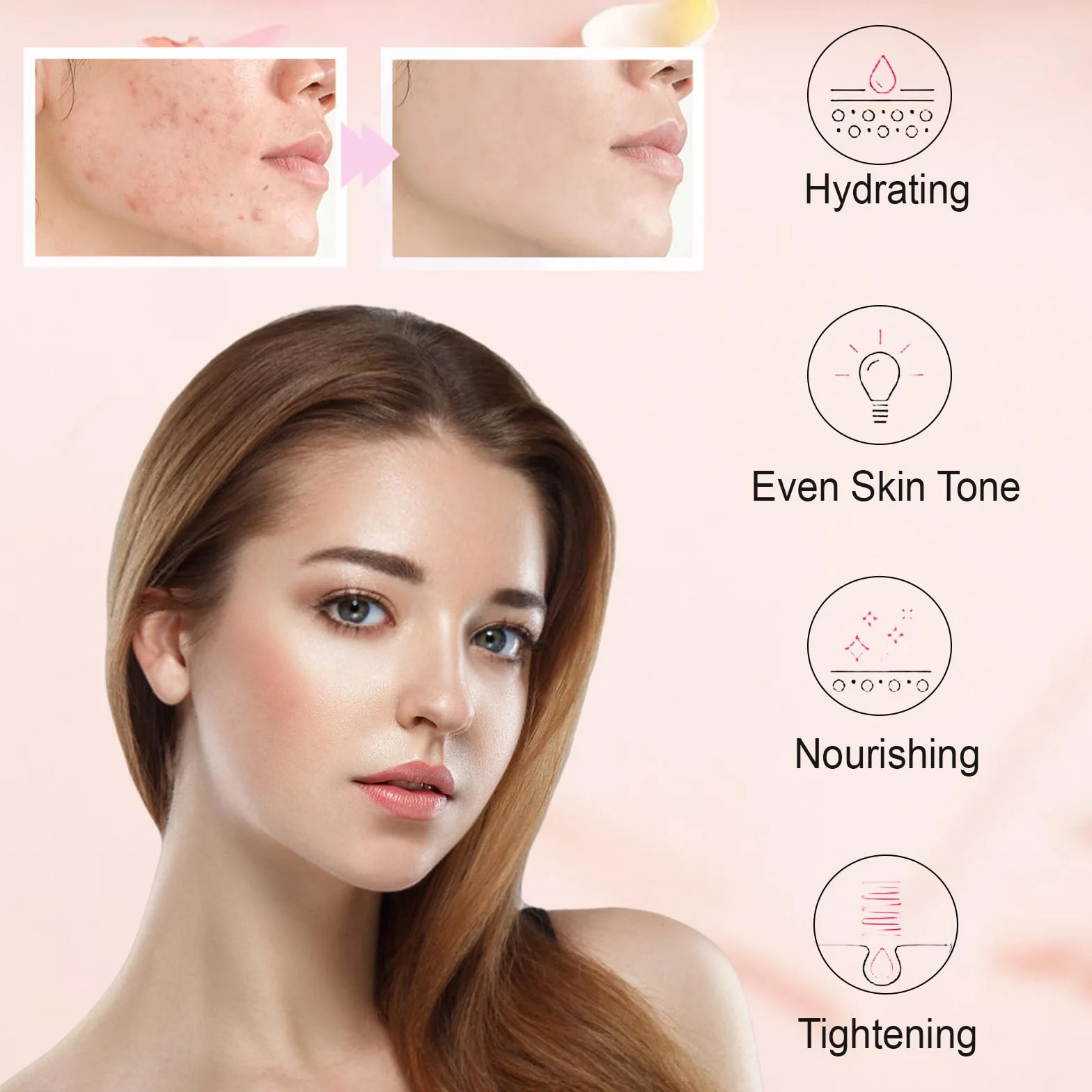 Sakura Ensemble de Soins du Visage 5 Pièces, Nettoyant, Toner, Contour Yeux, Sérum, Crème