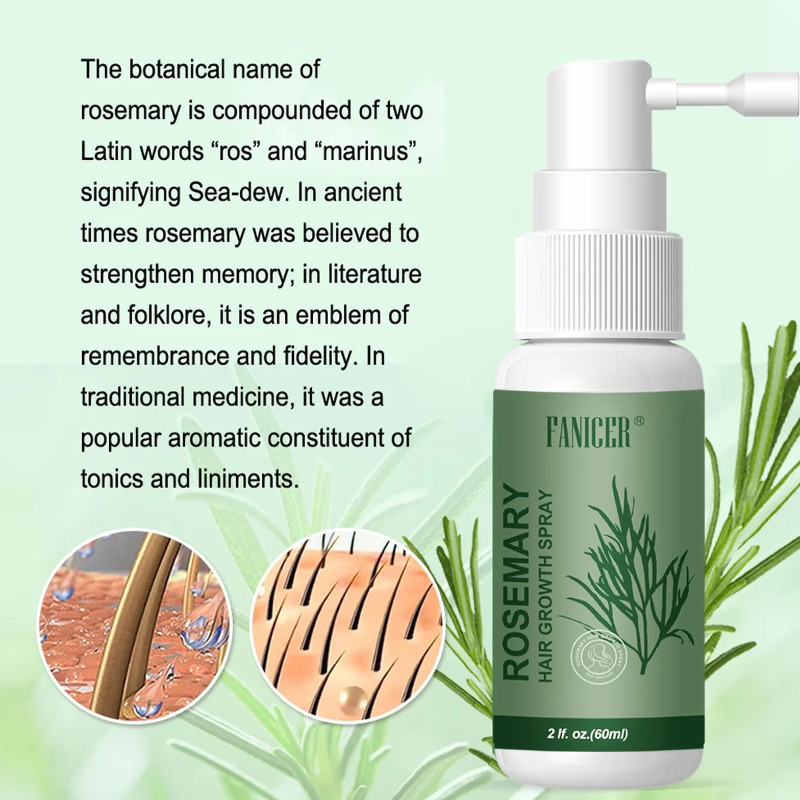 Serum Pousse Cheveux à Huile Essentielle de Romarin pour Croissance Rapide 60ml
