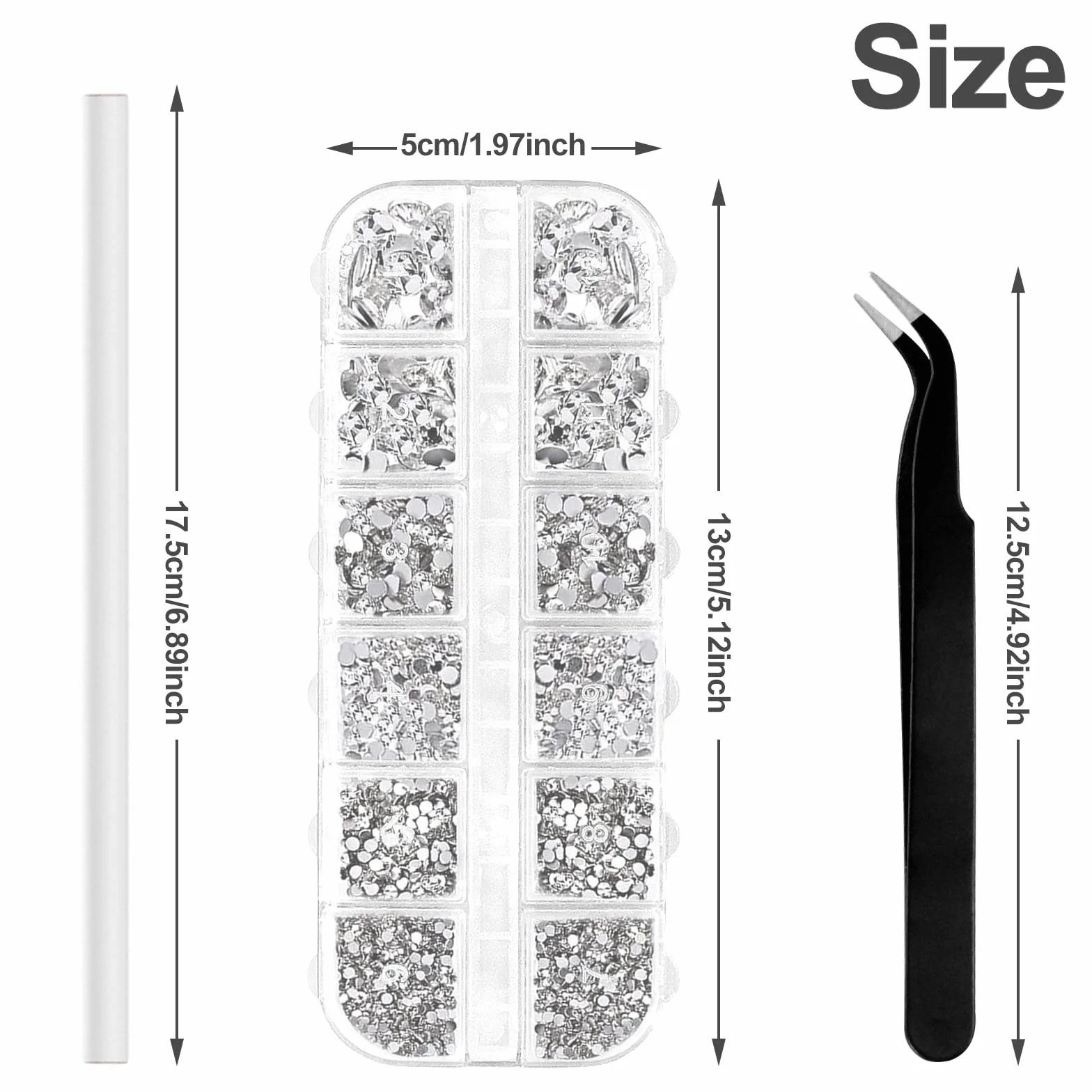 1440 Pièces Strass Ongle Nail Art, 6 Tailles Gems à Dos Plat Rond Cristal, avec Pince et Stylo