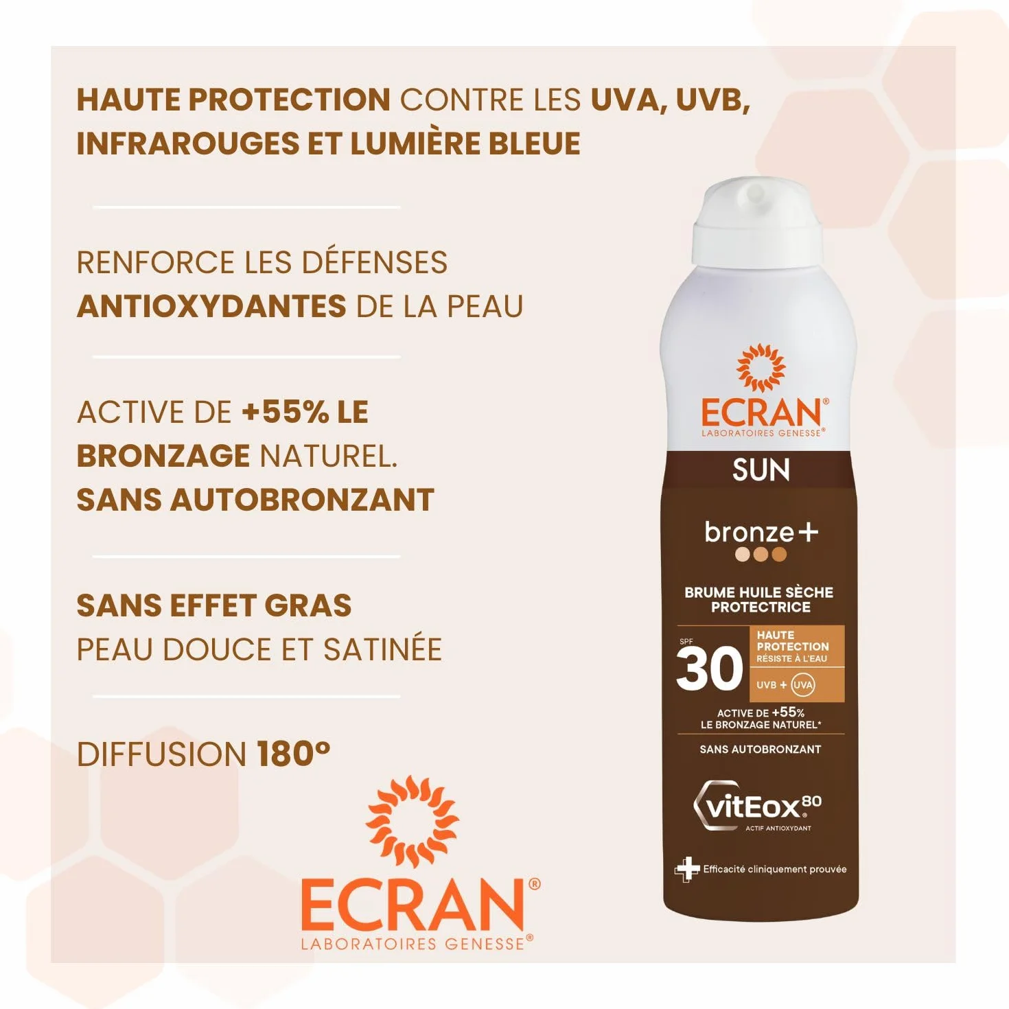 ECRAN® Brume Huile Activatrice de Bronzage SPF 30 Protection UVA UVB Vitamine E