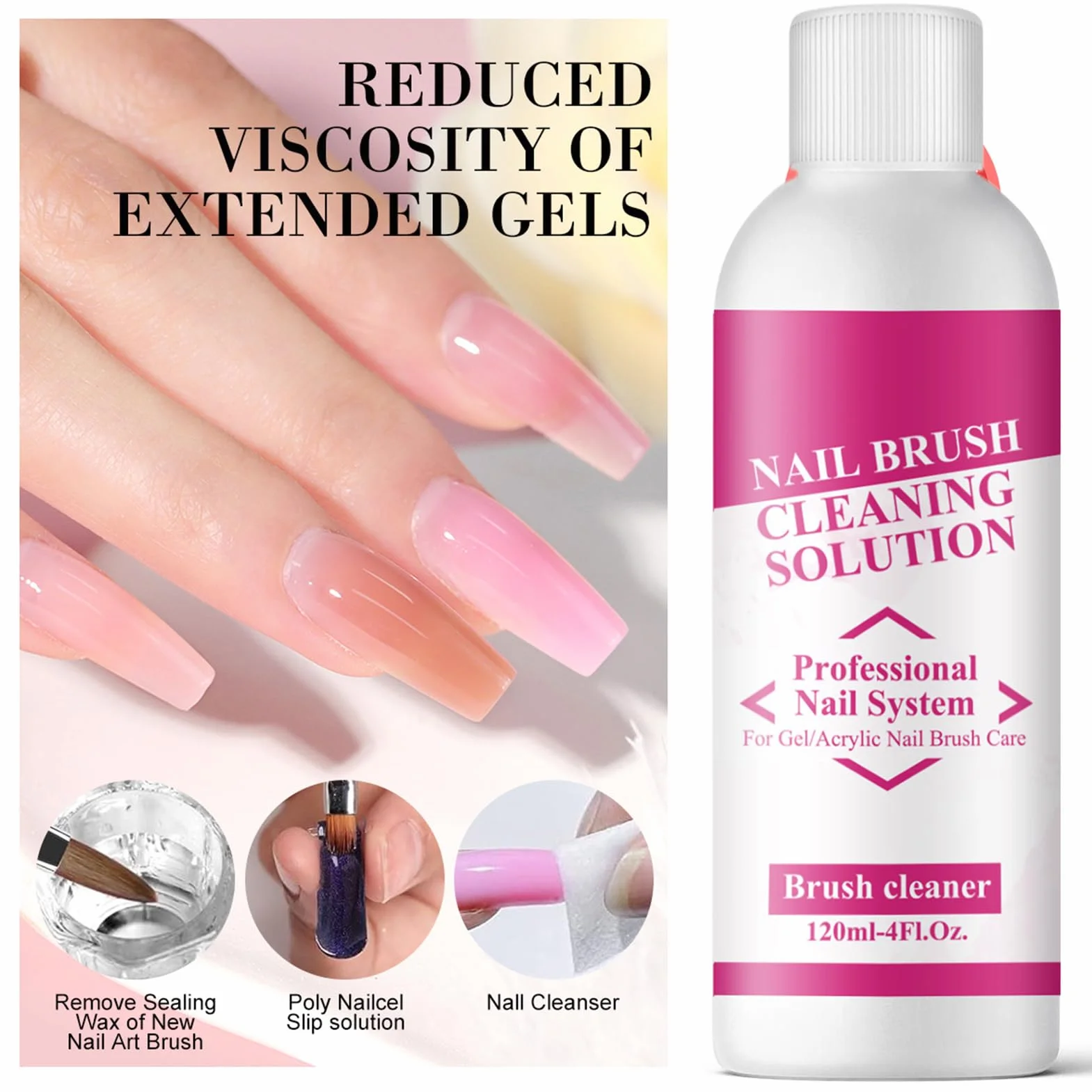 Slip Solution Nail Brush Cleaner Gel Remover Liquid 120ml Manicure Aid Salon-Grade Formula