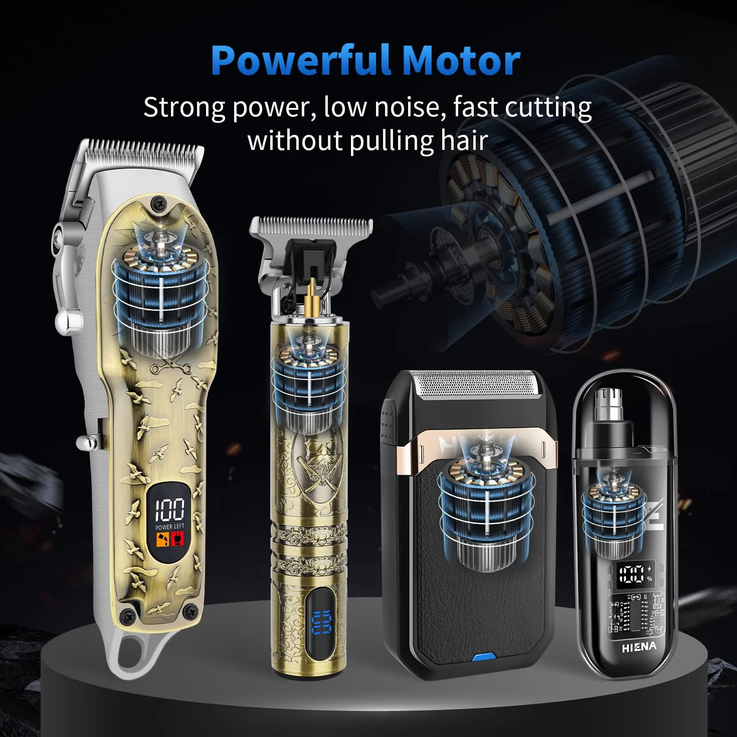 HIENA PRO Tondeuse à cheveux professionnelle homme sans fil rechargeable USB Set 814