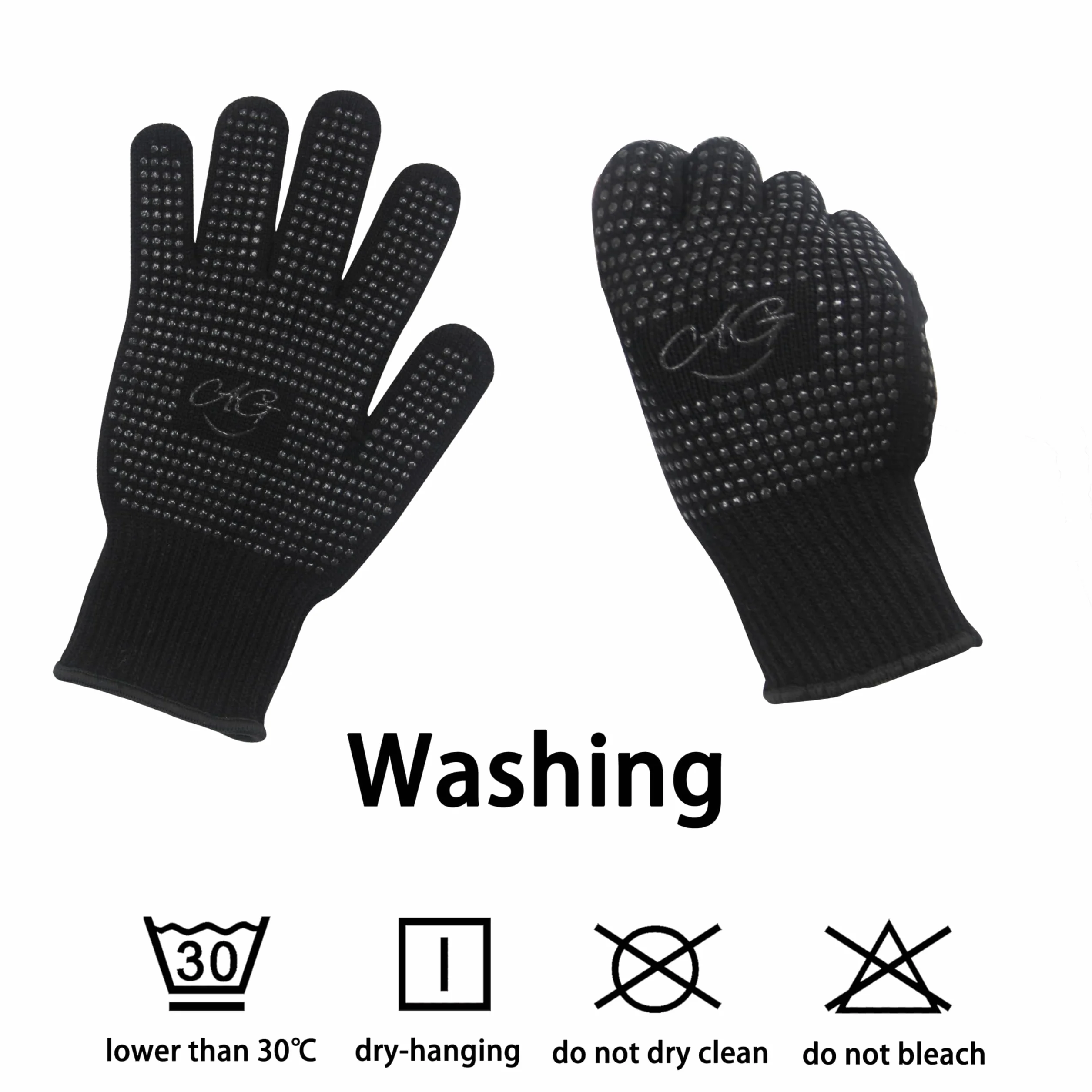 ANGENIL Gants thermorésistants antidérapants double face avec picots en silicone pour coiffage, lot de 2, noirs