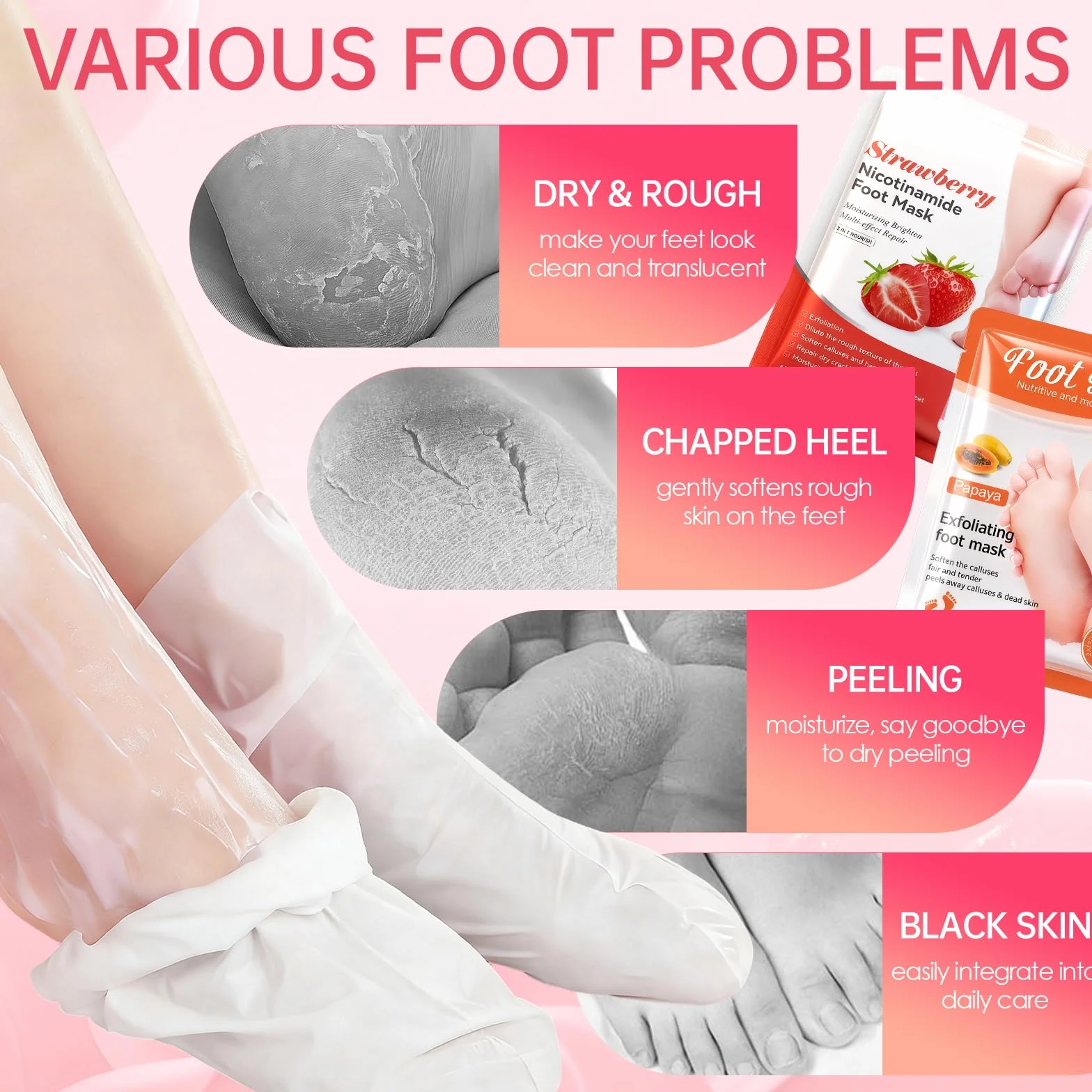 Masque Pied Exfoliant 2 Paires, Chaussette Exfoliante Pieds Secs, Hydratation Profonde