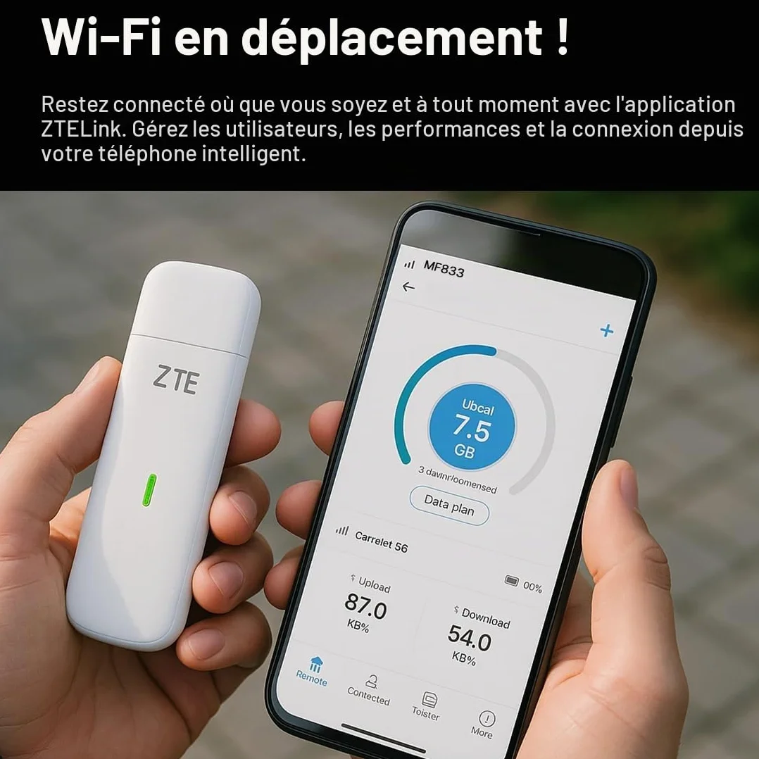 ZTE MF833 Dongle USB CAT4 4G débloqué 150 Mbps multibande Garantie 2 Ans Blanc