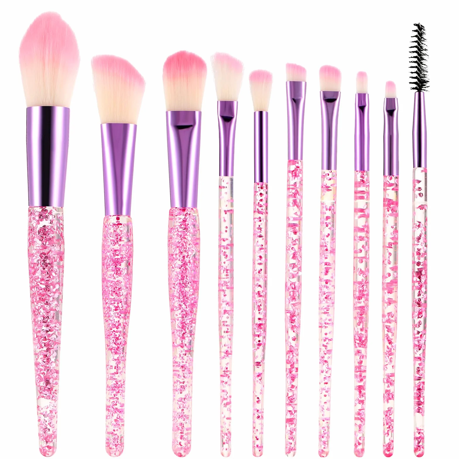 Molain Lot de 10 pinceaux de maquillage cristal paillettes fond de teint poudre anti-cernes eye-liner blush