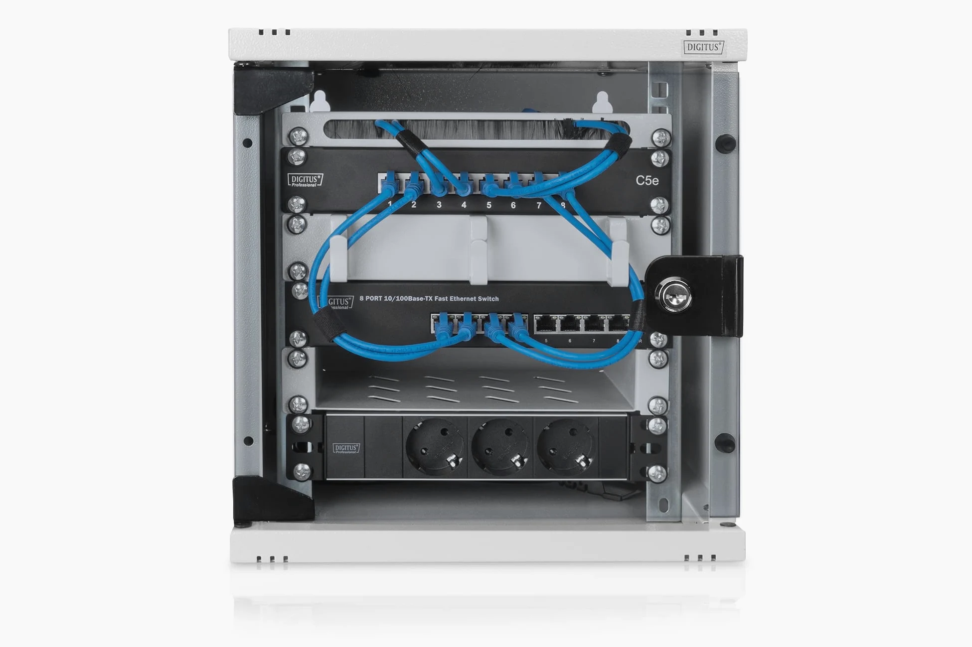 DIGITUS Set: Armoire réseau 10" 6U + Bloc multiprise PDU 3 Ports // Rack 10 Pouces - Montage Mural - h x l x p 330 x 312 x 300 mm - Charge 30kg - Profondeur utile 240mm - Noir