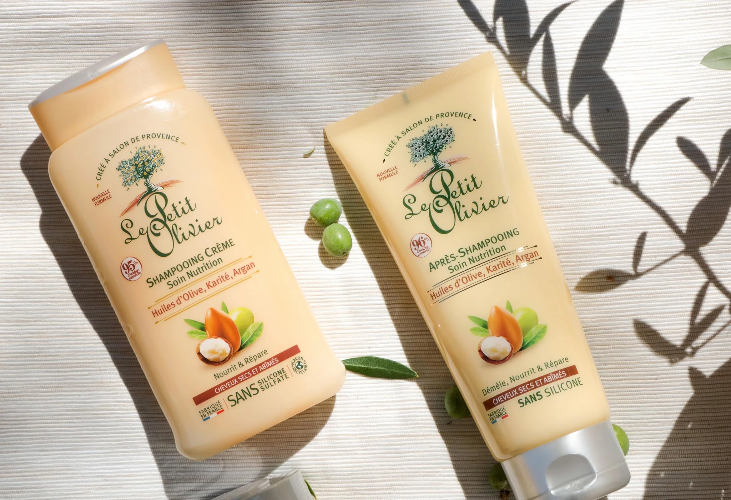 LE PETIT OLIVIER Après-Shampooing Crème Soin Nutrition Huiles d'Olive Karité Argan Cheveux Secs Abîmés Sans Silicone Sans Sulfate 200 ml