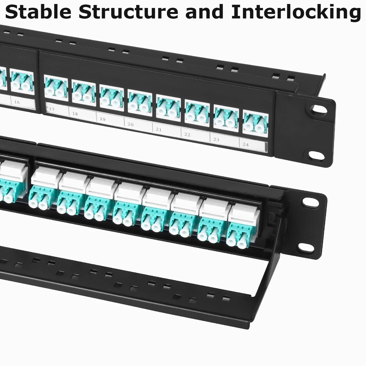 Panneau de brassage en fibre optique 1U avec 24 adaptateurs de fibre optique monomode LC OS2, coupleurs Keystone Jack modulaire avec clé en ligne blanche, connecteurs monomode pour racks