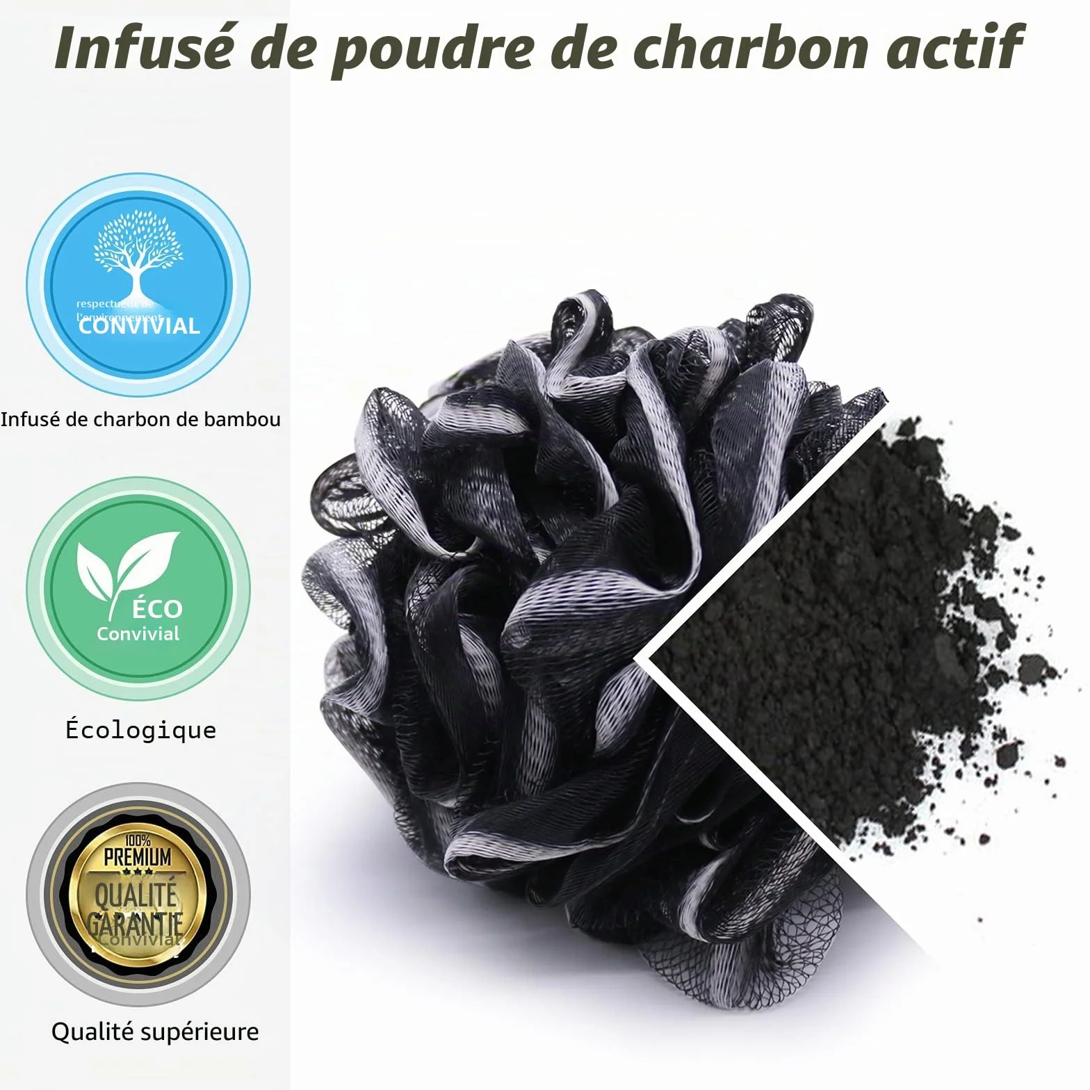 Lot de 3 éponges de bain en maille XL 75 g Luffa loofa pour femmes hommes enfants