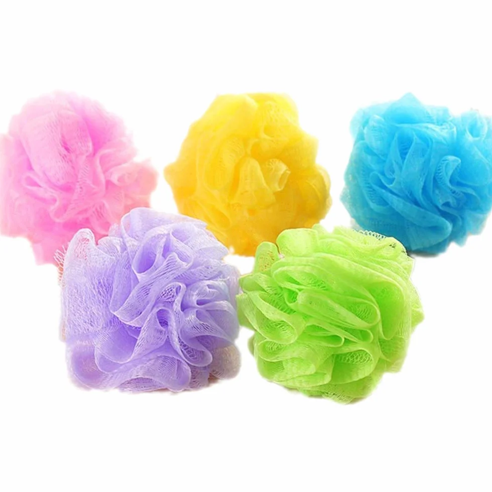 TRIXES Lot de 5 Fleurs de Douche Exfoliantes Couleurs Variées Savonnage Facile Eponge Douche Durable Maille Moussante Lavable