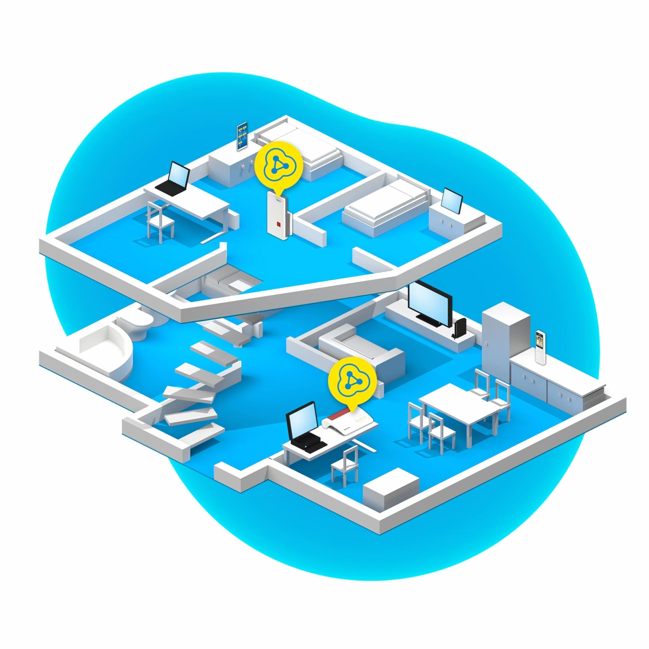FRITZ!Repeater 2400 | Wi-Fi 5 + 4 bibande avec jusqu'à 1733 Mbit/s (5 GHz) + 600 Mbit/s (2,4 GHz) | 1 LAN Gigabit | Version internationale