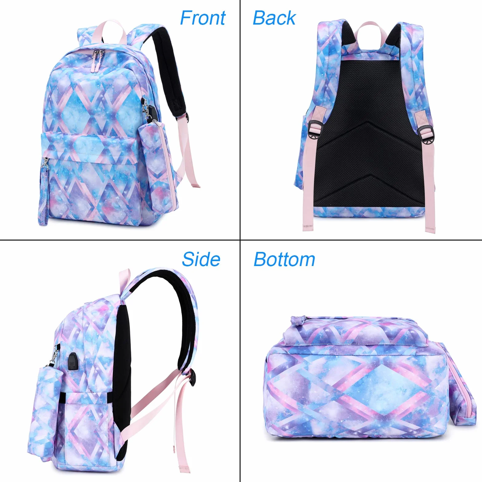 Sacs à dos ZHIERNA Lot de 3 pour filles adolescentes, sac d'école primaire, 15,6" ordinateur portable