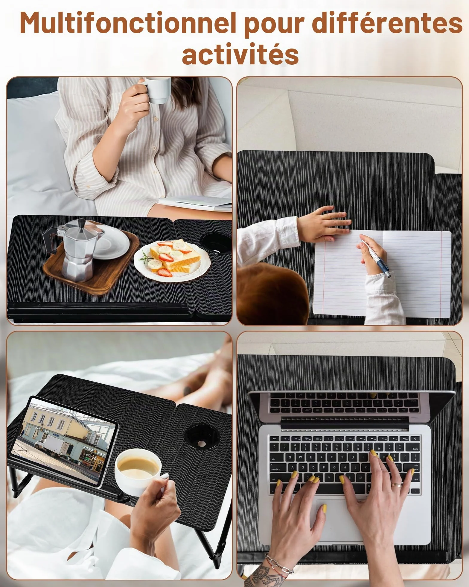 Plateau de Lit Pliable 55.5x32x25cm Table de Lit Support Ordinateur Portable 5 Positions 20kg Noir