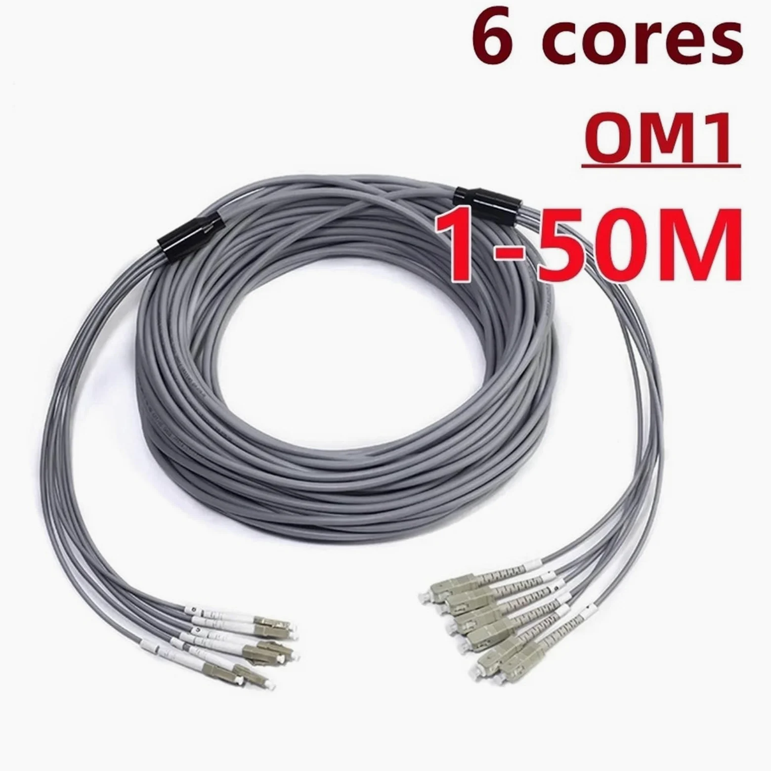 Lot de 3 câbles de raccordement à fibre optique blindé à 6 fils OM1 mm 6 C SC LC FC STA multimode 6 fibres optiques 20 m, 30 m, 40 m (3 m, SC-SC)