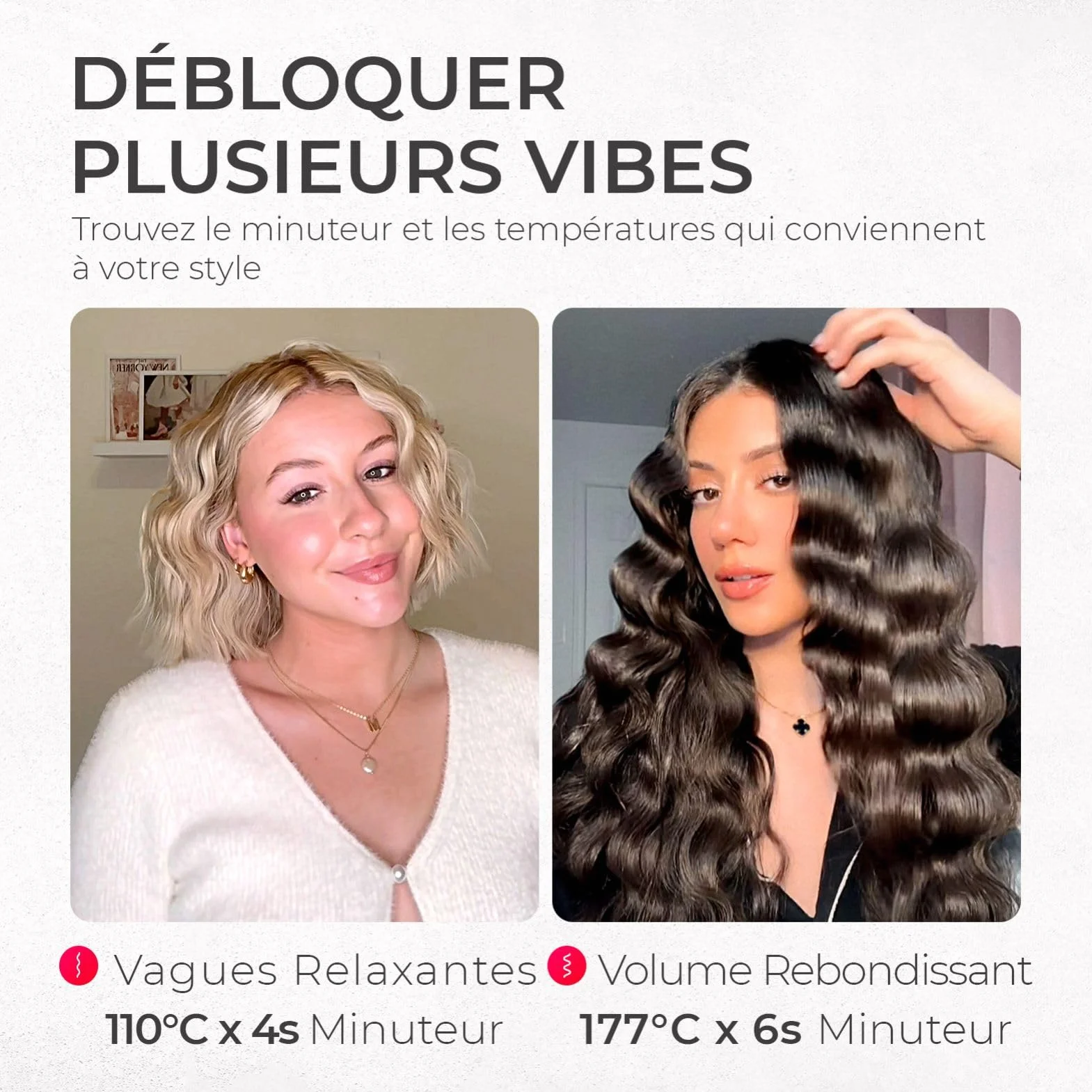 TYMO ROVY Boucleur à Cheveux 32mm Fers à Onduler Grandes Boucles 4 Températures Réglables Affichage LED Anti-brûlure