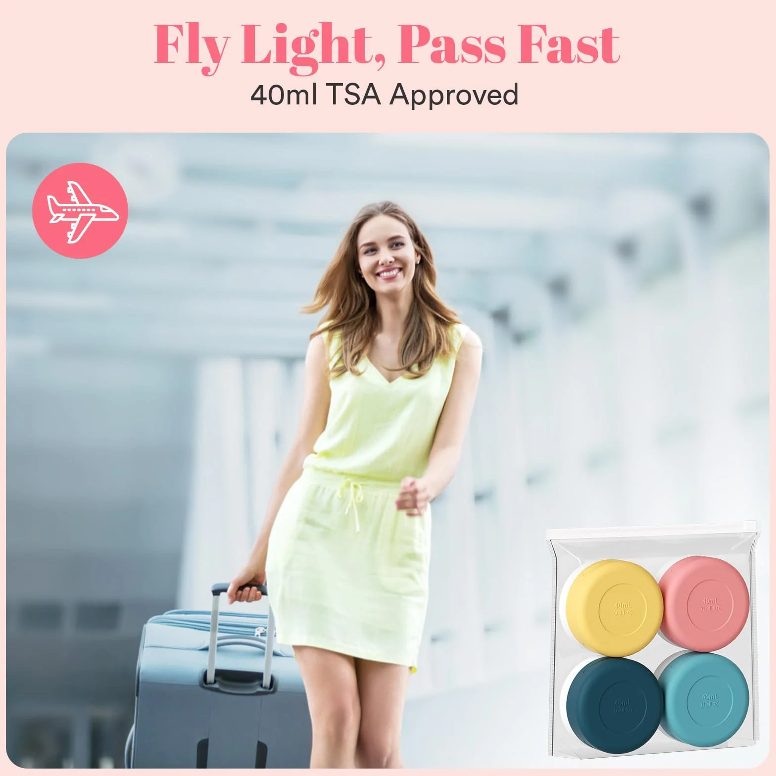 Flacon Voyage sans BPA 40ml, Récipients de Toilette Approuvé TSA, Pots à Crème en Silicone Anti-fuite