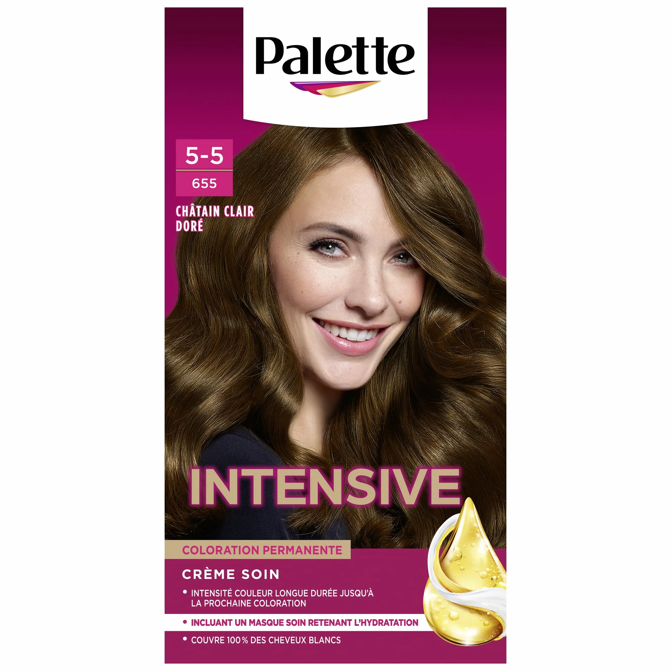 Schwarzkopf Palette Coloration Permanente Cheveux Chatain Clair Dore 655 Crème Soin 100% Cheveux Blancs 1 Unité