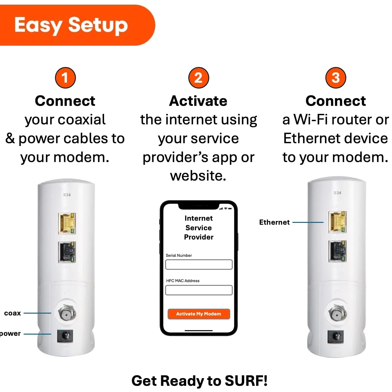ARRIS Surfboard S34 DOCSIS 3.1 Multi-Gigabit Câble Modem | Approuvé pour Comcast Xfinity, Cox, Spectrum et Plus | Vitesse Internet maximale de 2,5 Gbps | Vitesse de Charge de Nouvelle génération