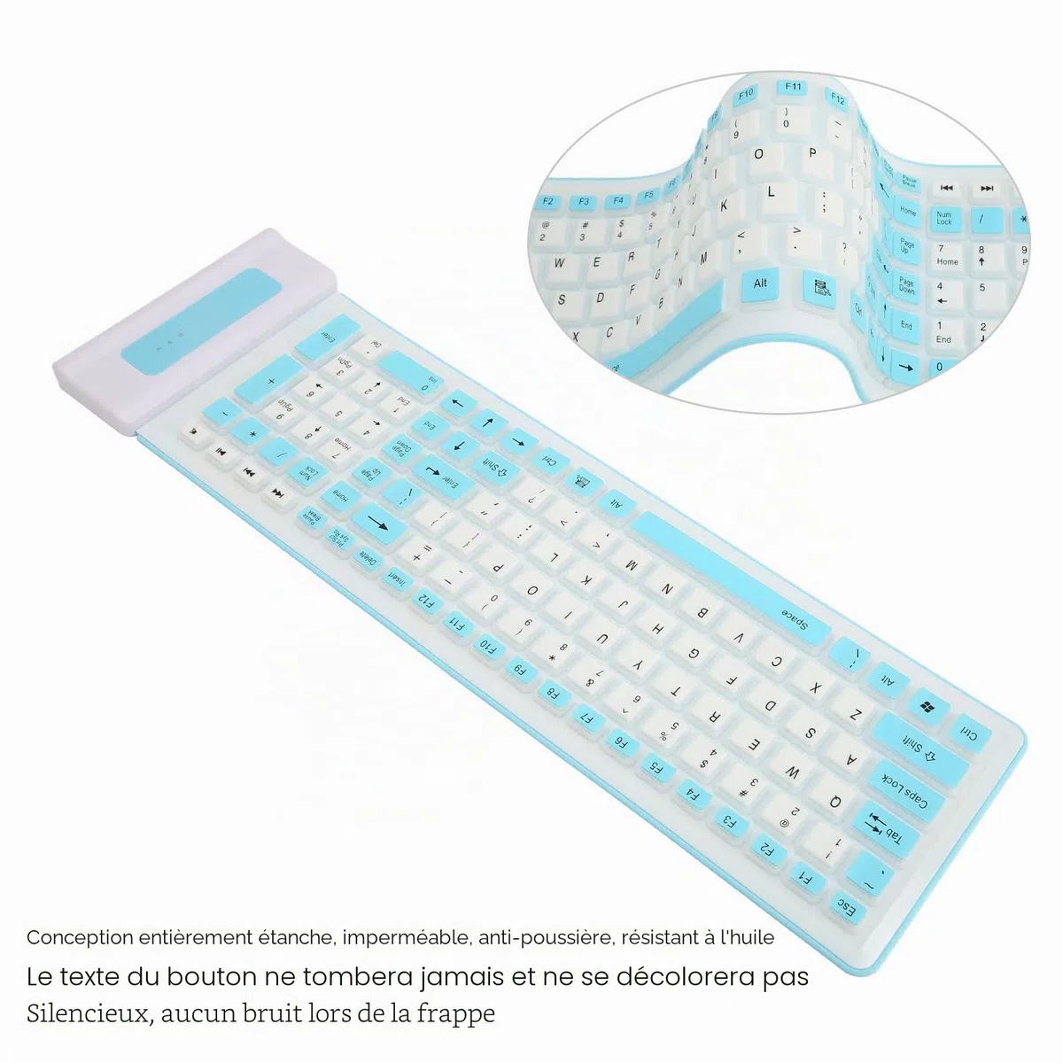 Clavier en Silicone, sans Fil USB 2,4 G, Pliable, Étanche, Flexible 103 Touches, D'Ordinateur Portable