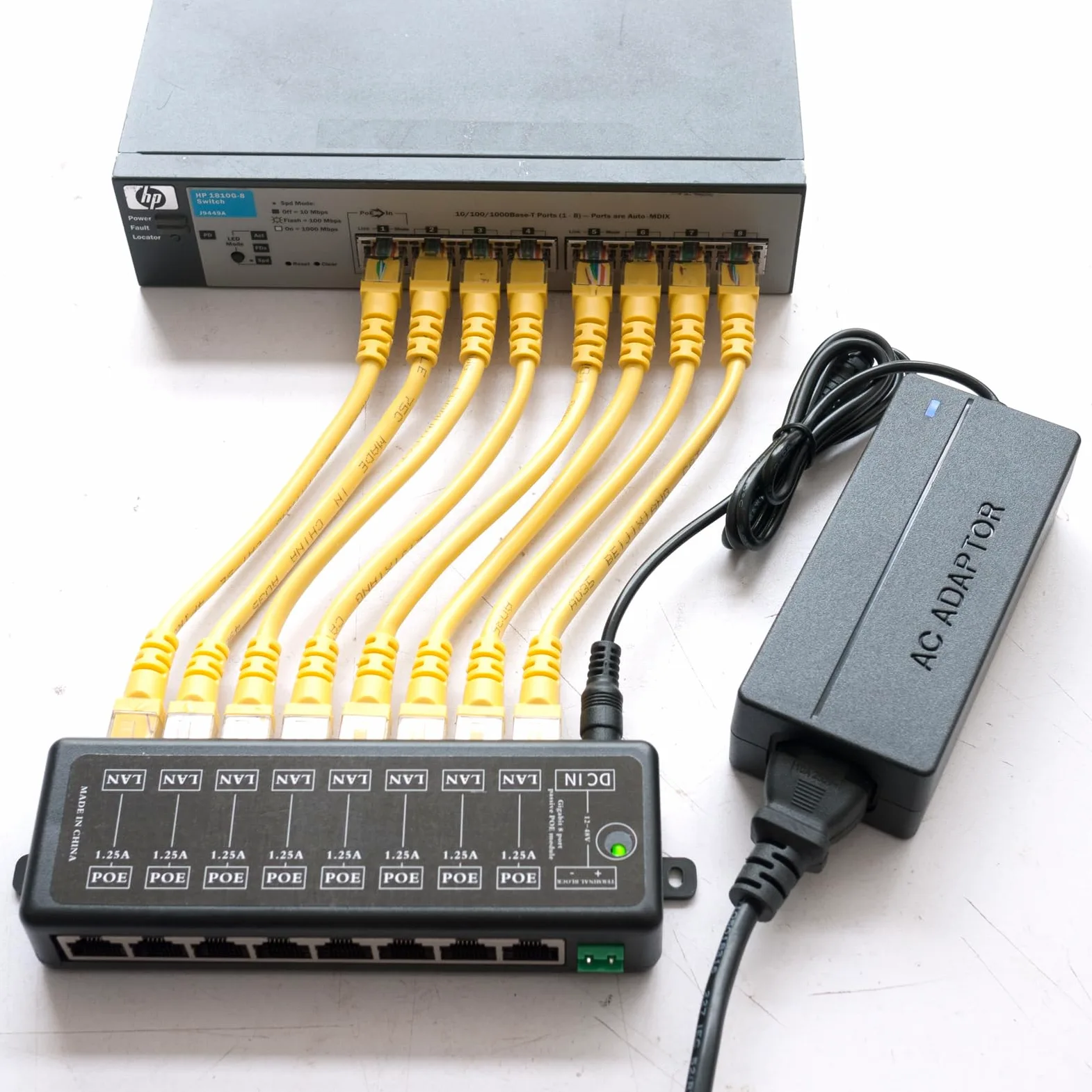 Injecteur PoE passif Gigabit 8 ports Ethernet sans adaptateur d'alimentation