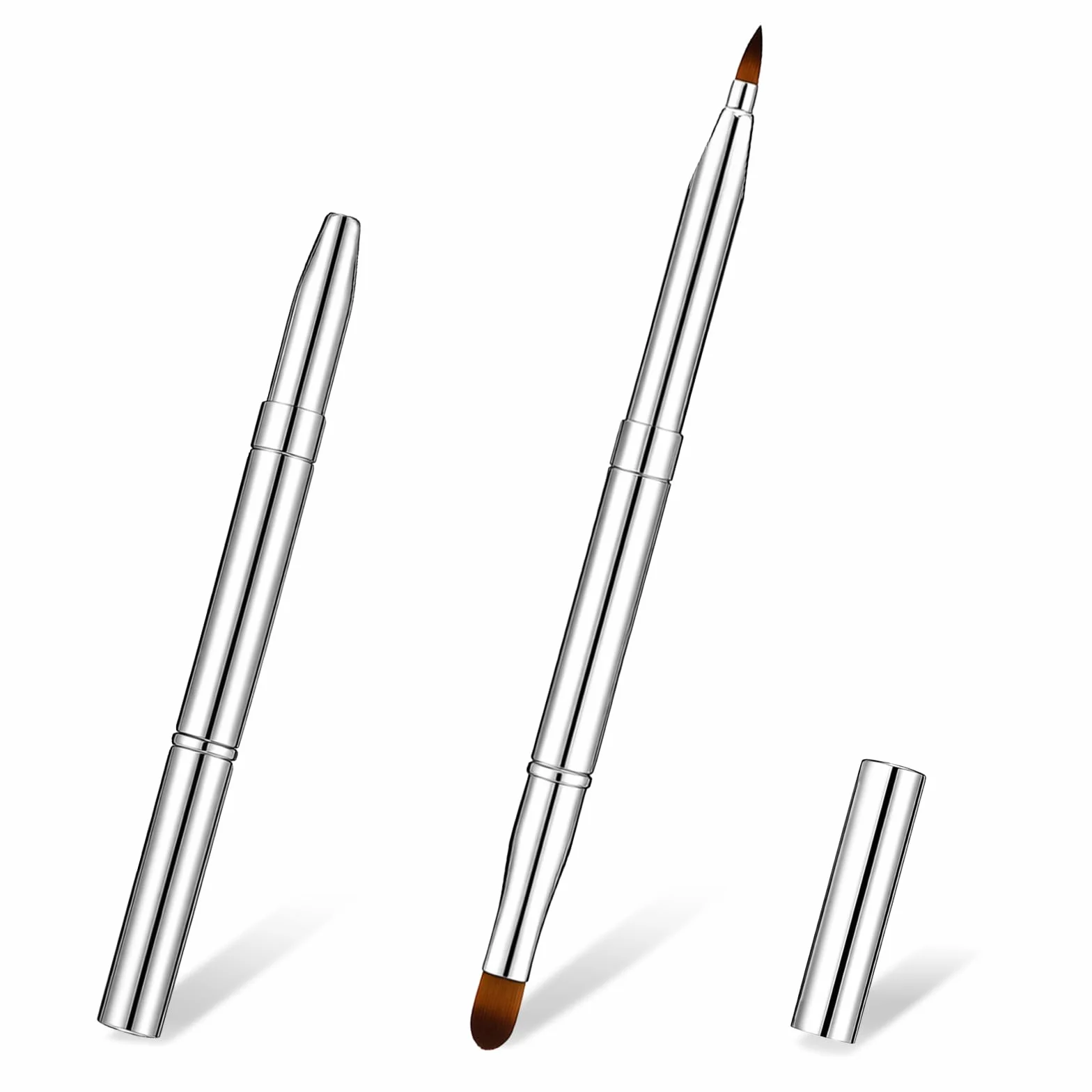 Lot de 2 pinceaux à lèvres rétractables double extrémité argenté