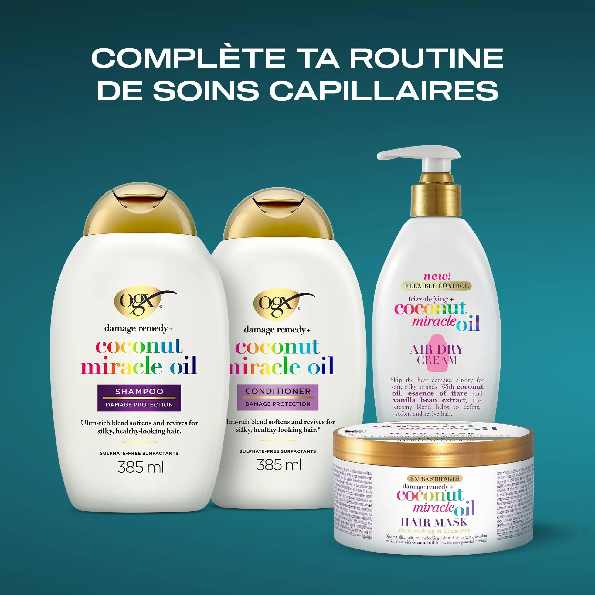 OGX Shampooing Extra Strength Damage Remedy Coconut Miracle Oil 385 ml Shampoing réparateur au lait de coco