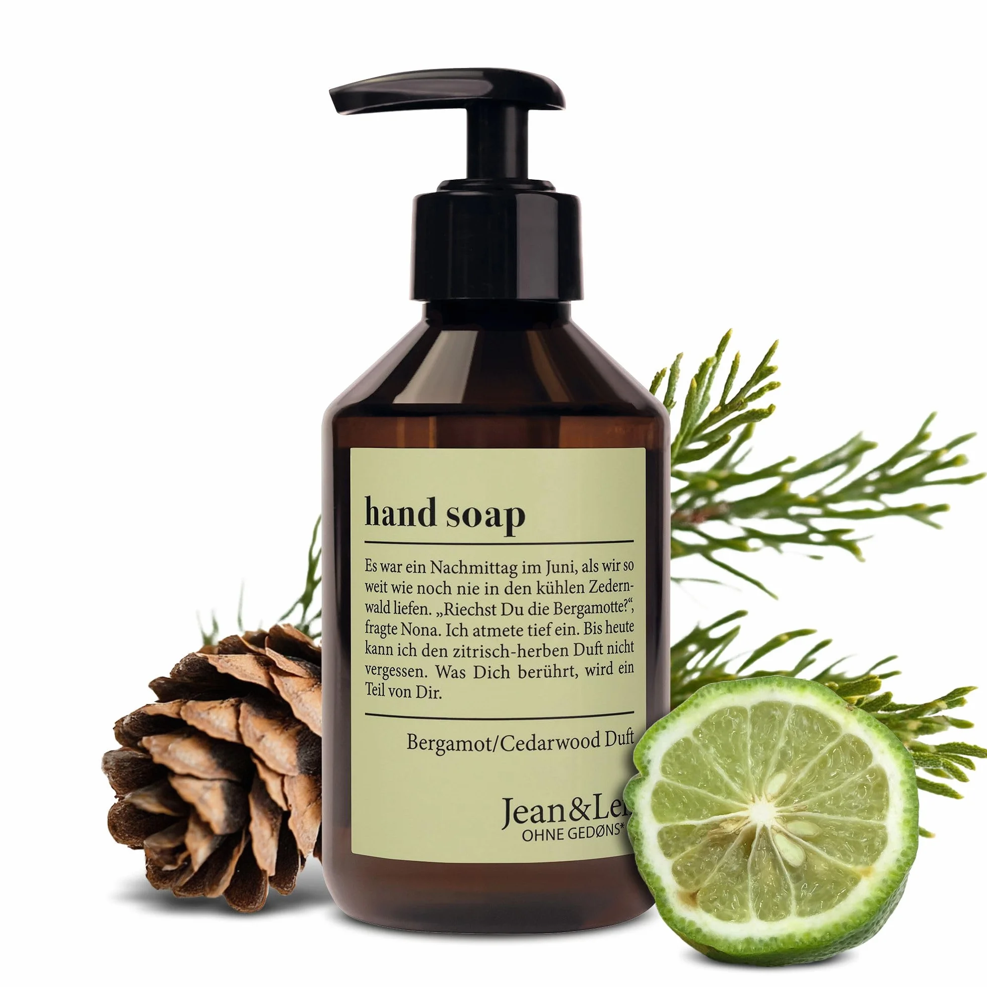 Jean & Len Savon mains Bergamot & Cedarwood, liquide en distributeur, 250 ml, végane