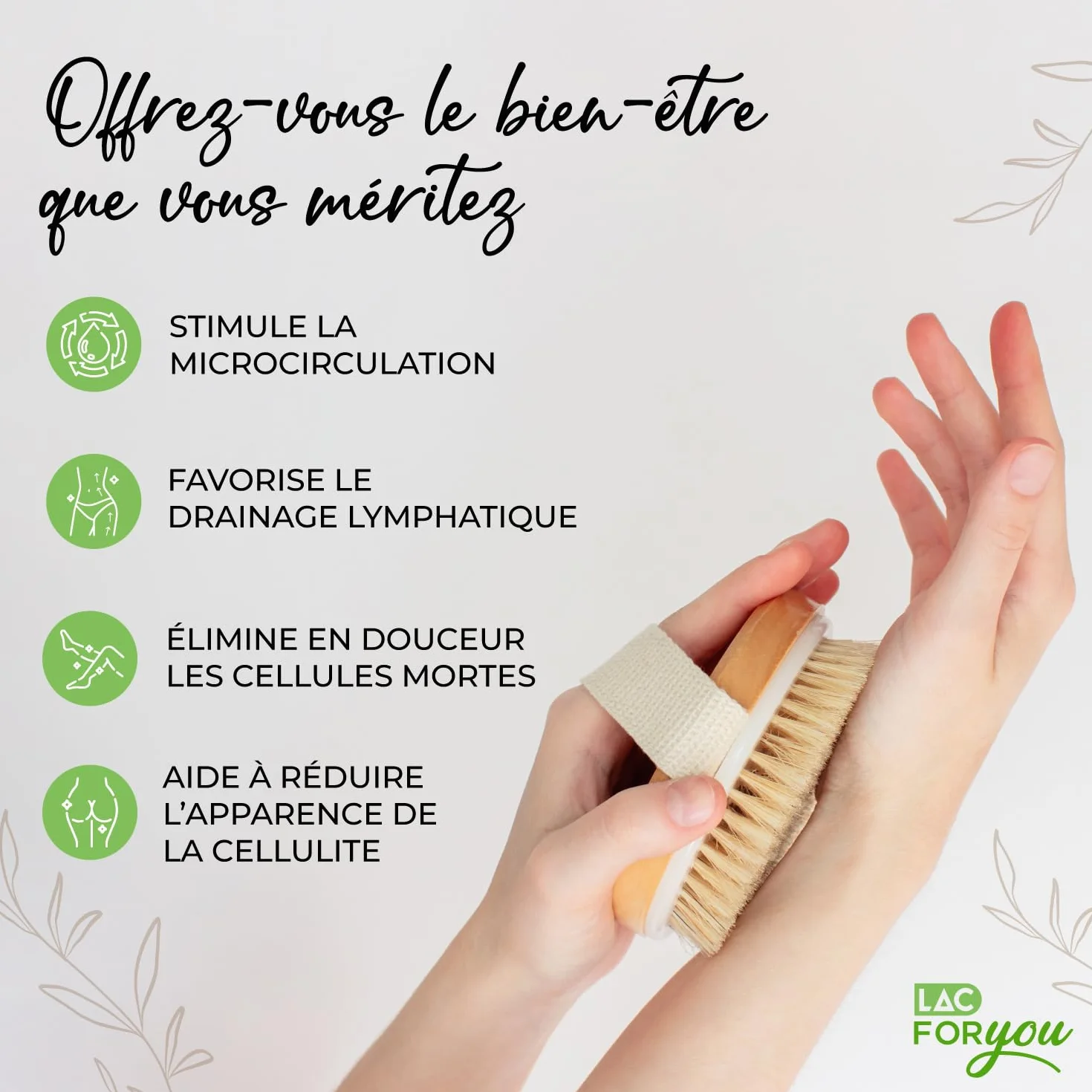 Brossage a Sec Drainage Lymphatique en Bois et Poils Naturels - Exfoliante Corps et Massage Anti-Cellulite