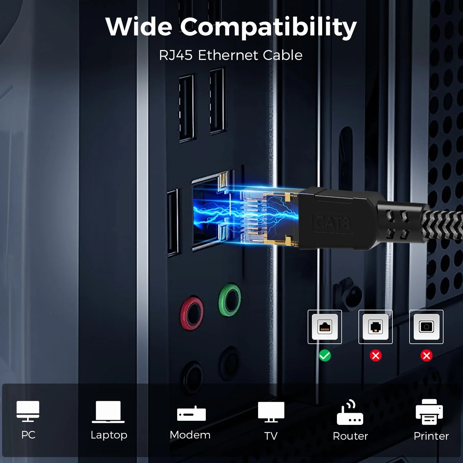 Câble Ethernet 2M RJ45 Cat 8 40Gbps 2000MHz Nylon Tressé Double Blindage LAN