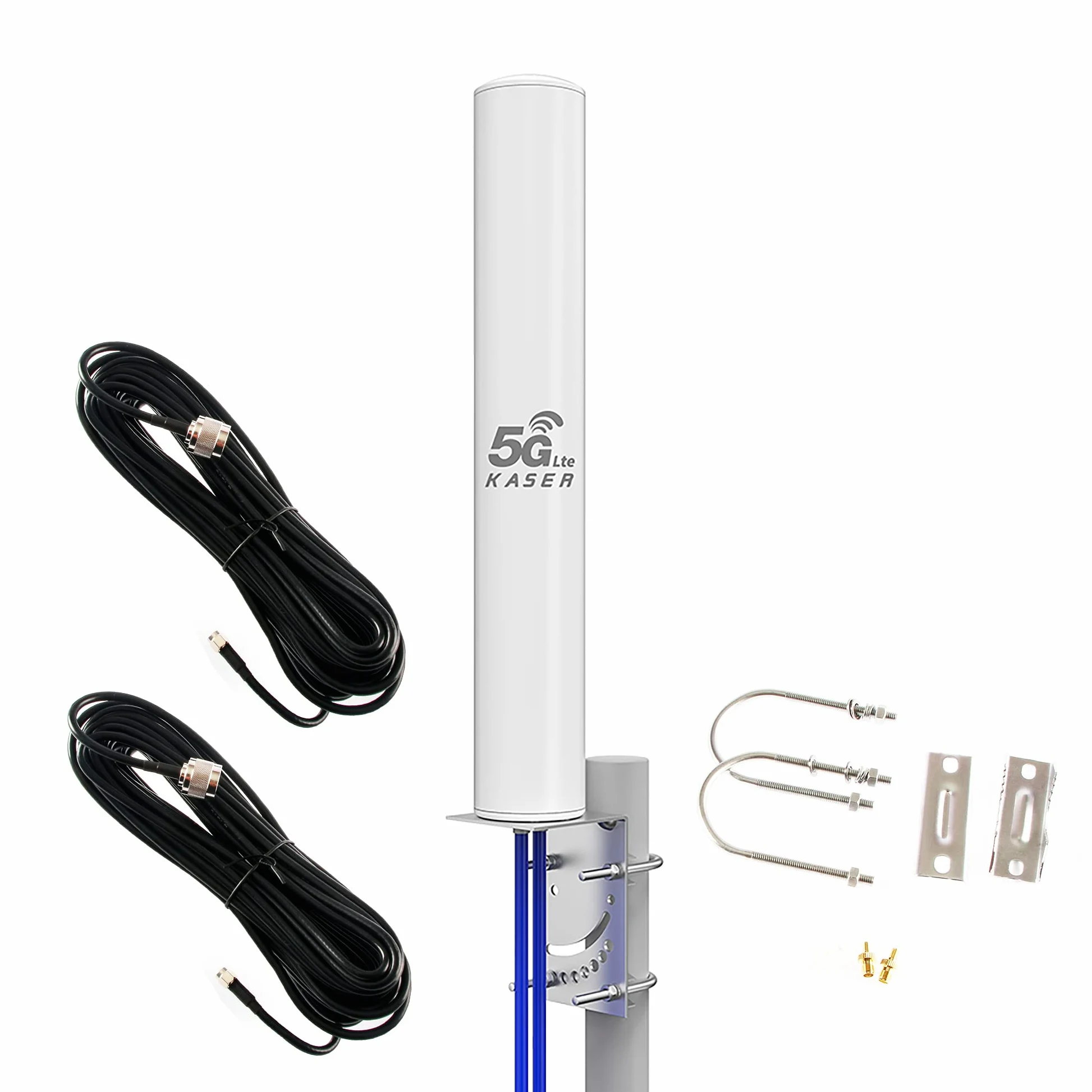 KASER Antenne 4G 5G LTE Exterieur Mimo Omnidirectionnel Étanche 698-2700 | 3300-3800 MHz Connecteur N-SMA Adaptateur TS9 Compatible pour Routeur 4g 5g Réception jusqu'à 15 KM (Câble 2 x 10M)