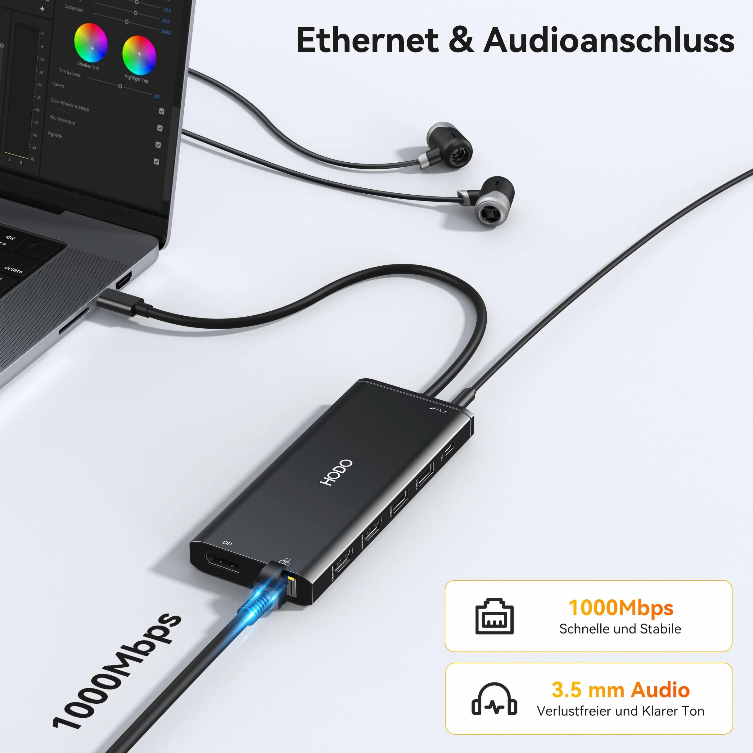 Station d'accueil pour ordinateur portable 2 moniteurs, station d'accueil 14 en 1 triple écran | Adaptateur hub USB C avec deux HDMI, DisplayPort, Ethernet, PD, 10 Gbps USB C/A, fente pour carte SD TF, audio