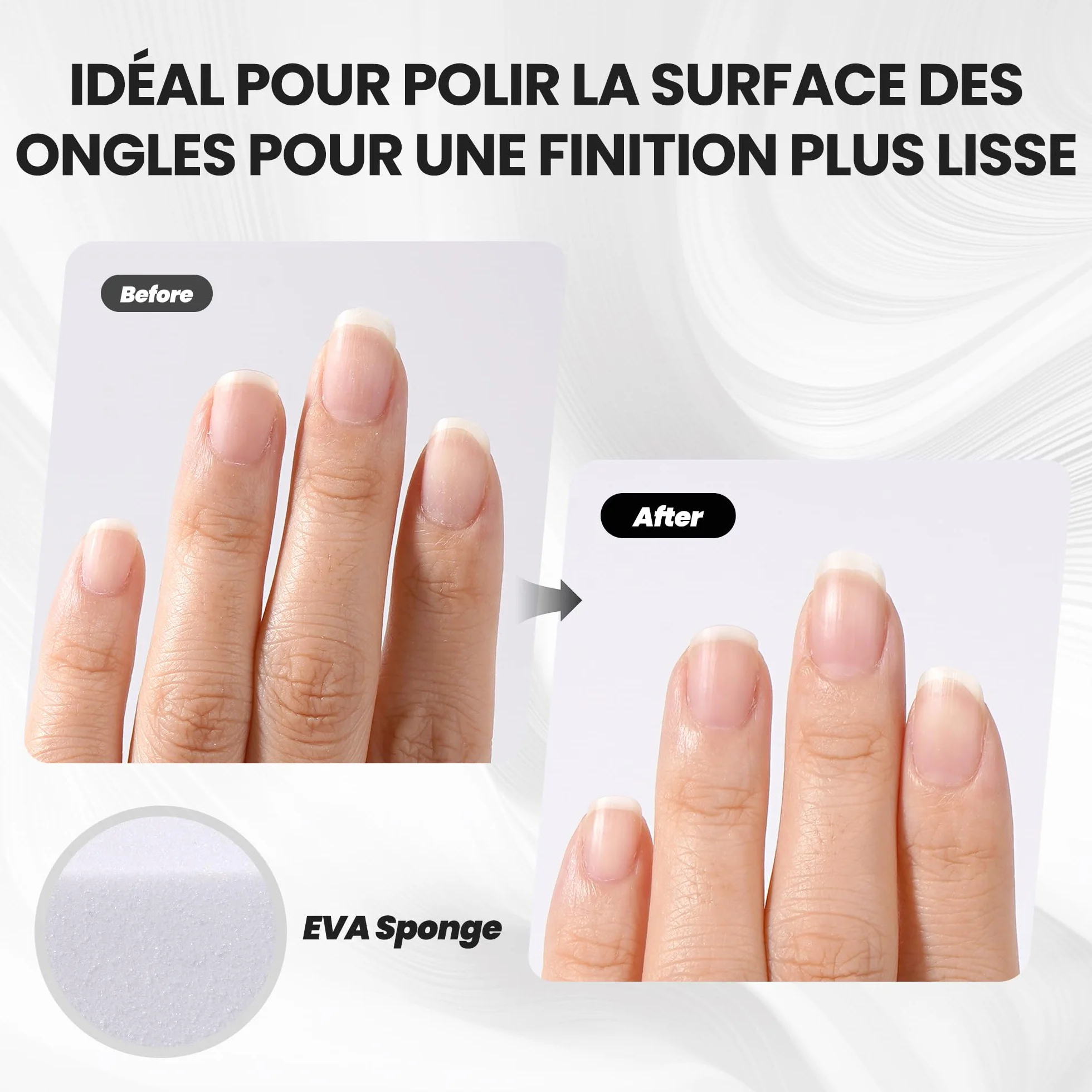Bloc Polissoir Ongles 4 Faces Lavable pour Manucure - Blanc