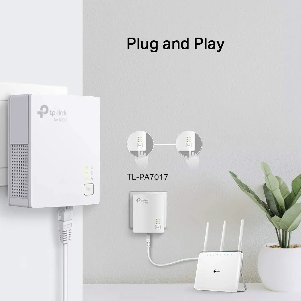 TP-Link 1-Port Gigabit Powerline Starter Kit, Data Transfer Speed Up to 1000 Mbps, Ideal for HD/3D/4K Video Streaming & Online Gaming(for Wired Only), No Configuration Required (TL-PA7017 KIT)