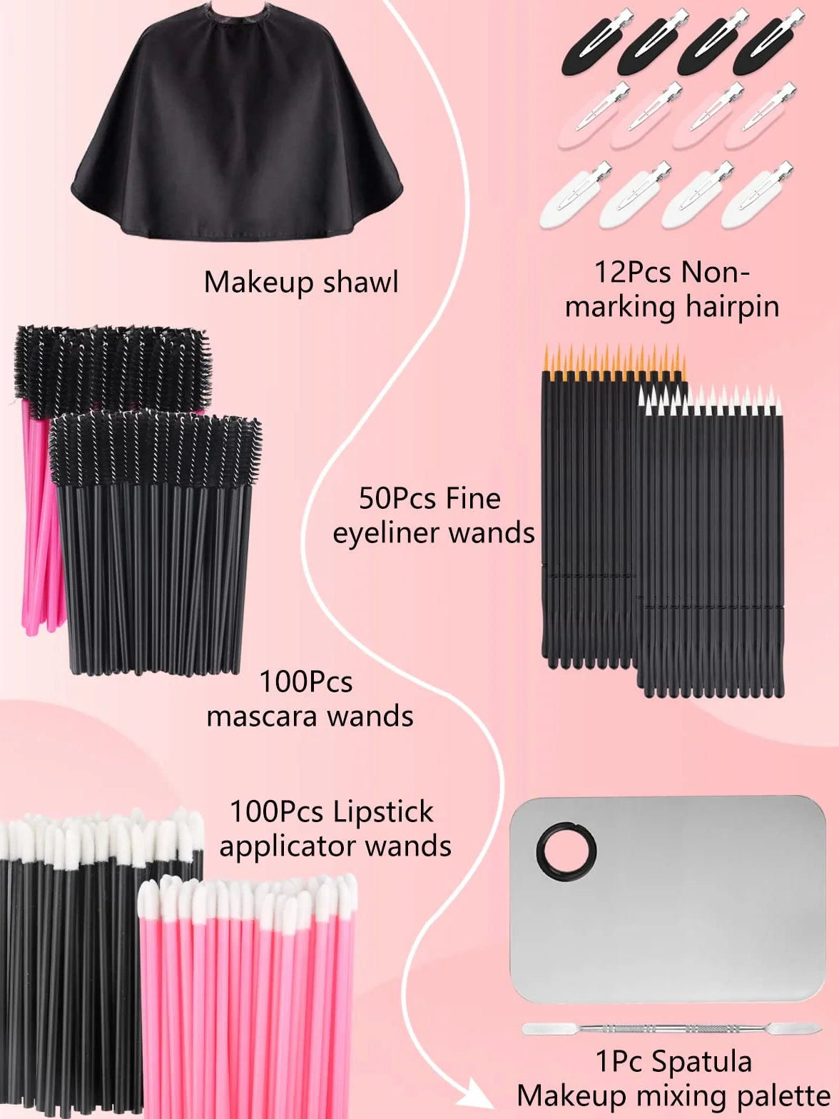 LIONVISON Applicateur de Maquillage Jetable, Palette de Mélange avec Spatule, 262 Pinceaux
