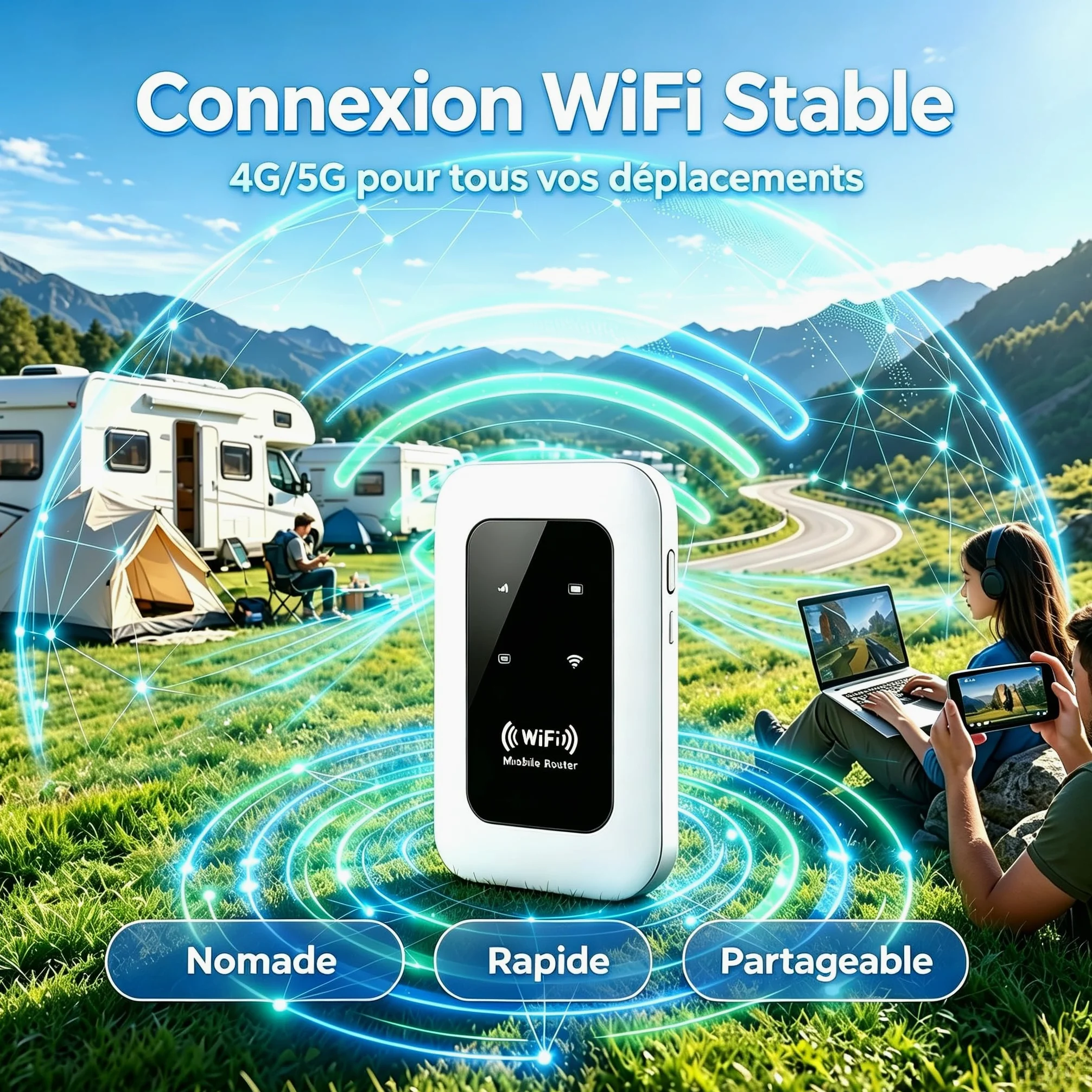 Routeur 5G Portable WiFi 6 Déverrouillé sans abonnement, Modem 5G/4G+ avec Nano‑SIM, jusqu'à 26 appareils connectés, Haut débit sans Box, idéal pour Voyage, Camping et télétravail