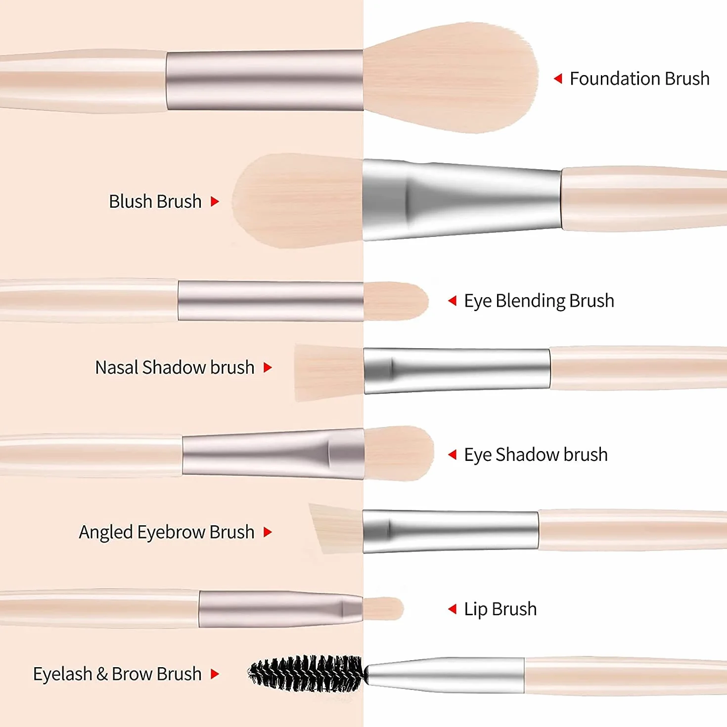 Pinceaux de Maquillage Yeux Set 8 Pièces Professionnel Abricot