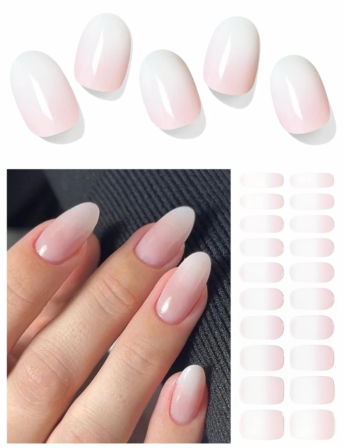 Autocollant Ongles Gel UV 20 pcs Gombre Rose Stickers Ongle Gel Semi-durci Bandes Autoadhésif Manucure