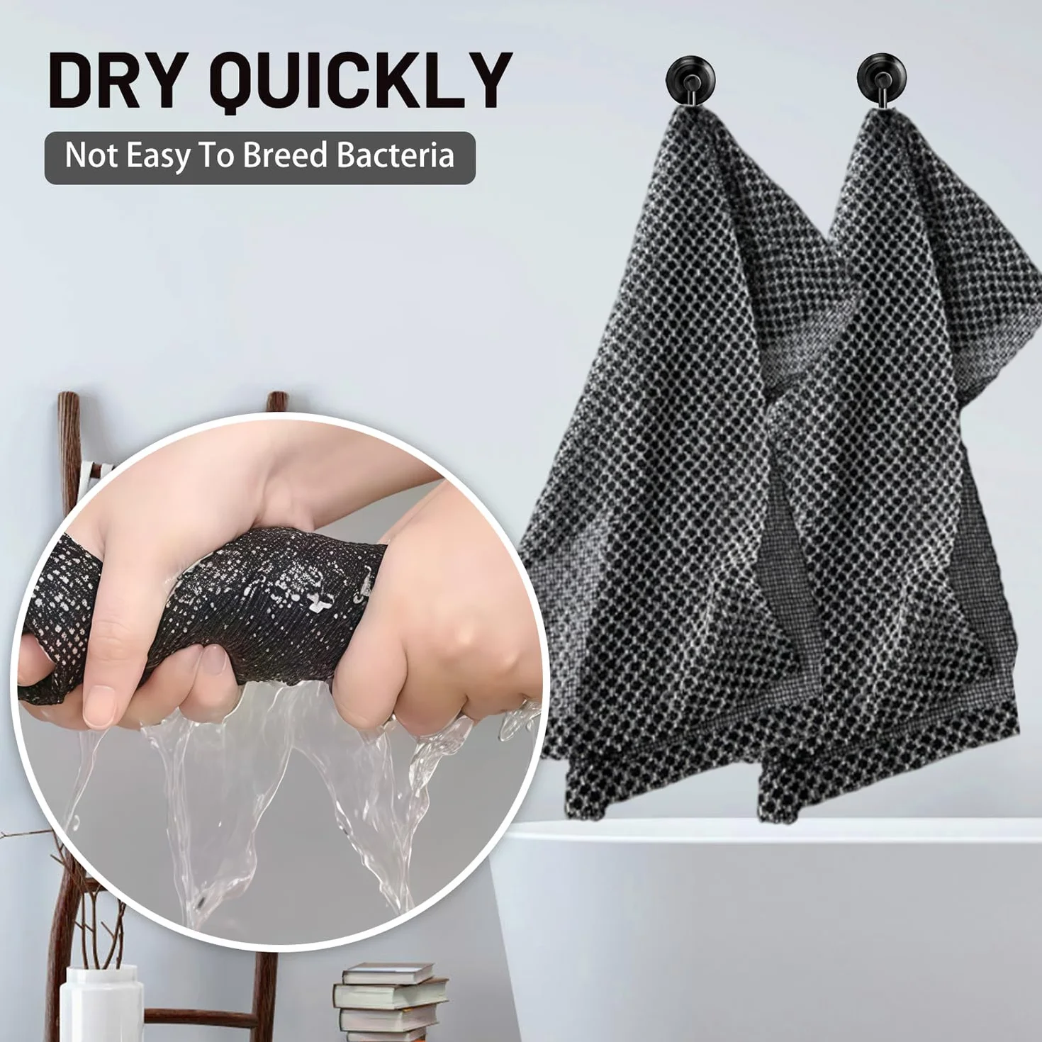 Serviettes Exfoliantes Lot de 3, Serviette de Douche Antibactérienne Longue, Gommage Corps Noir