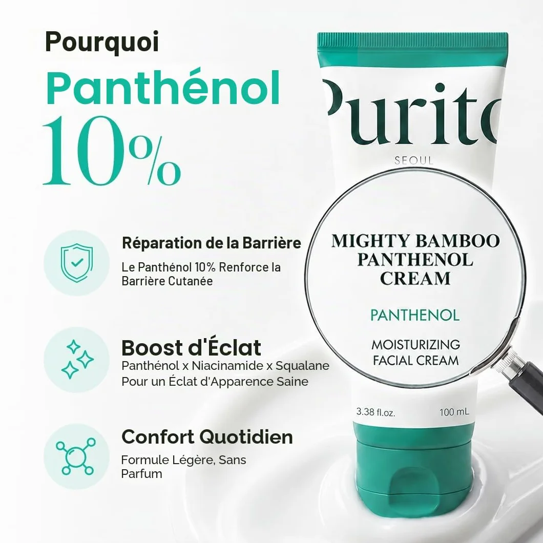 PURITO Mighty Bamboo Panthenol Cream 3.38 fl oz Post-Acne Moisturizer Silicone-Free Non-Comedogenic Vegan Korean Skincare