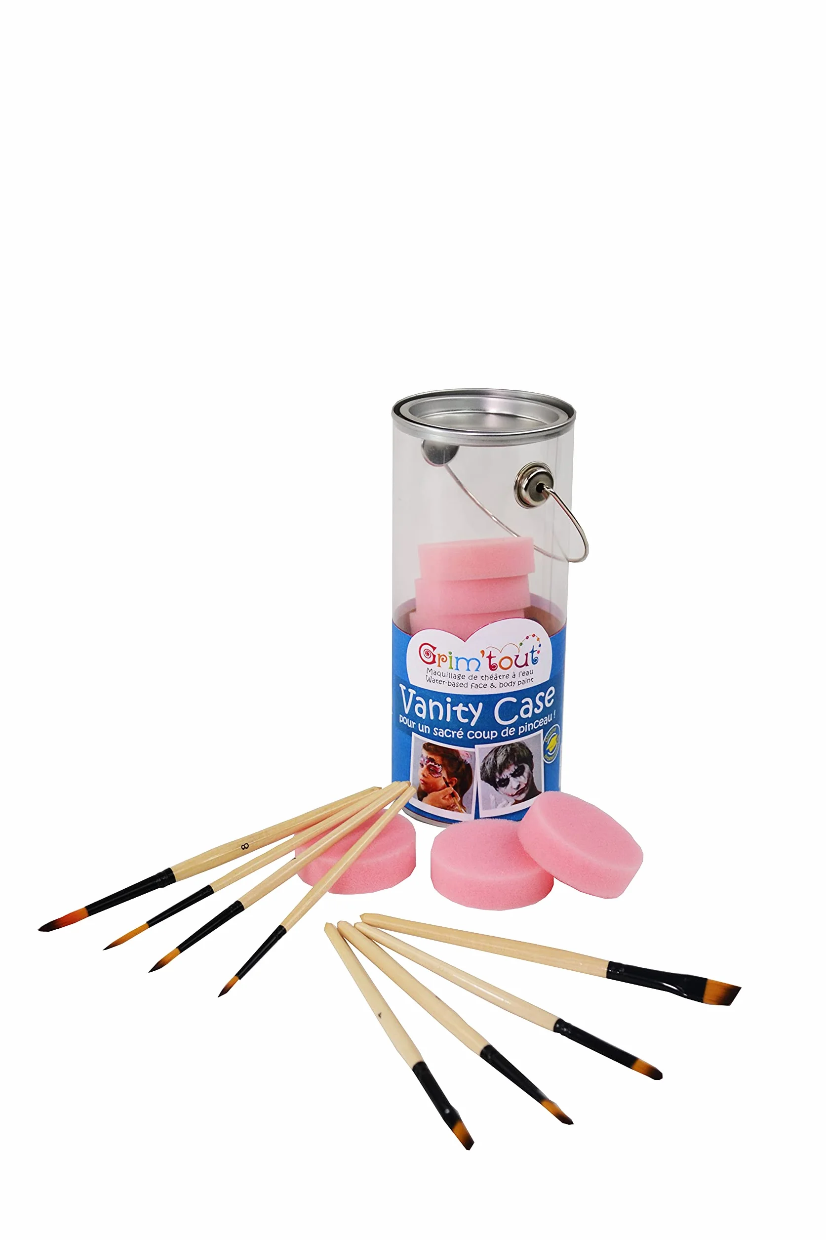 Kit Maquillage Enfant Vanity Case 8 Éponges 8 Pinceaux Peinture Visage Eau Nettoyage Savon Facile