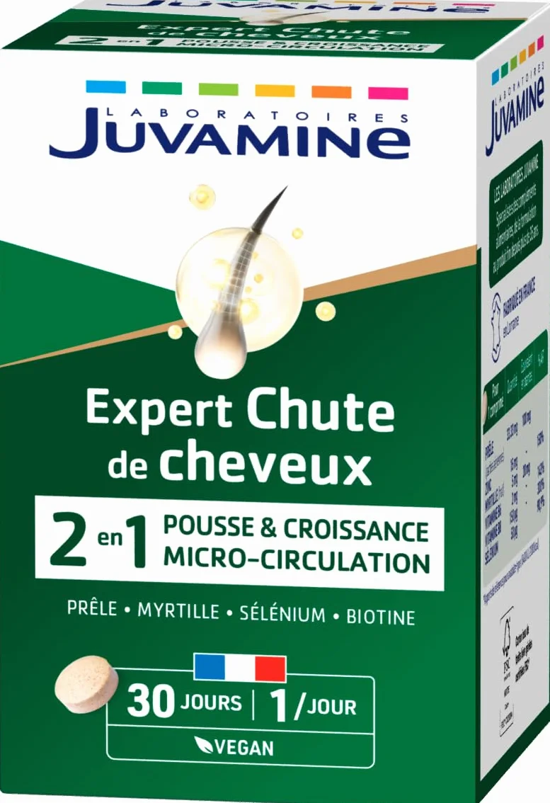 JUVAMINE Chute de Cheveux Pousse Croissance 6 Actifs Beauté Zinc Biotine 30 Comprimés Fabriqué en France