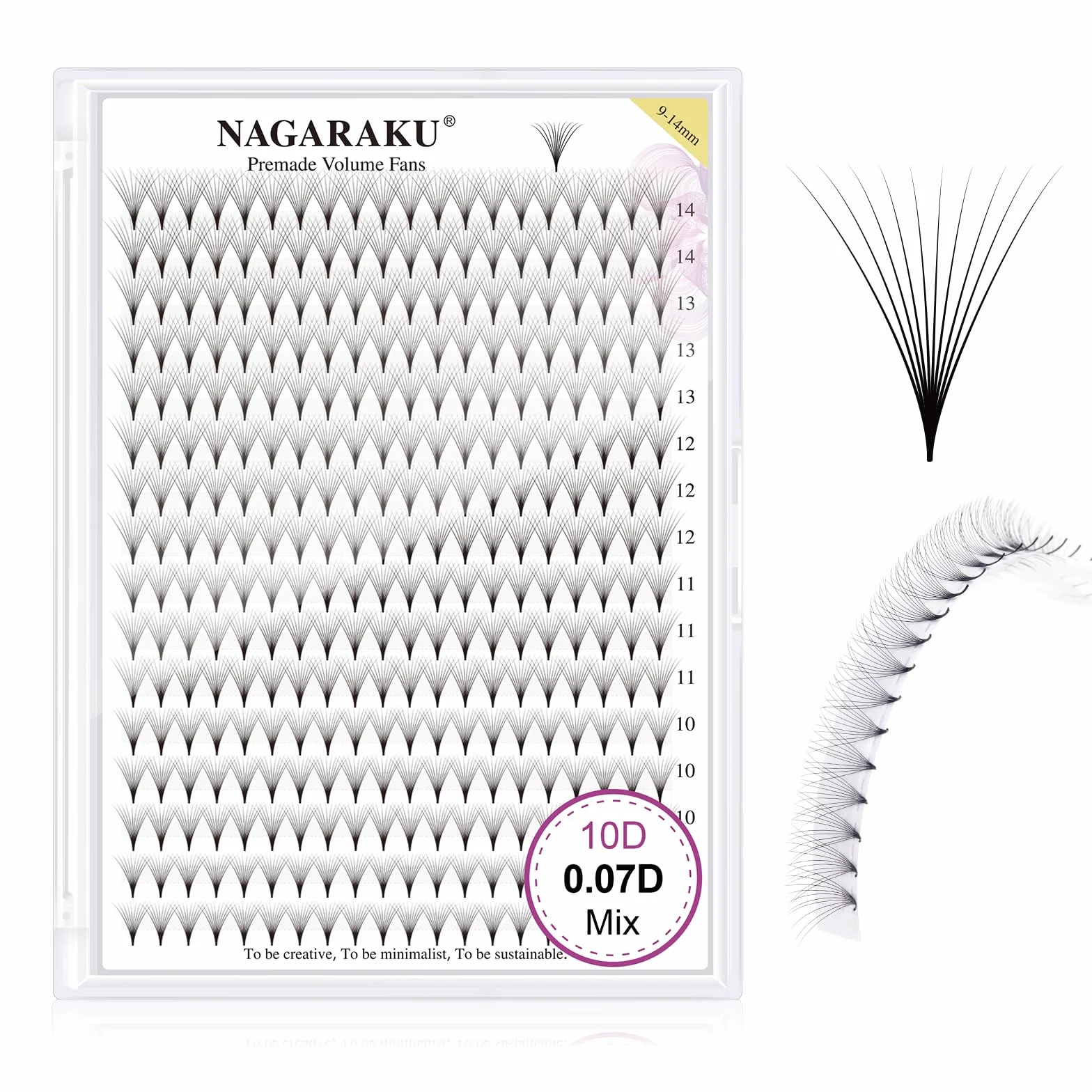 NAGARAKU 10D Extension Cils Prefait Bouquet 320 Fans Volume Russe Longue Tige Éventails Préfabriqués Base Mince Pointue Cils Naturels Moelleux Premade Fans Eyelash Noir 16 Rows Boîte XL 0.07 D 9-14mm