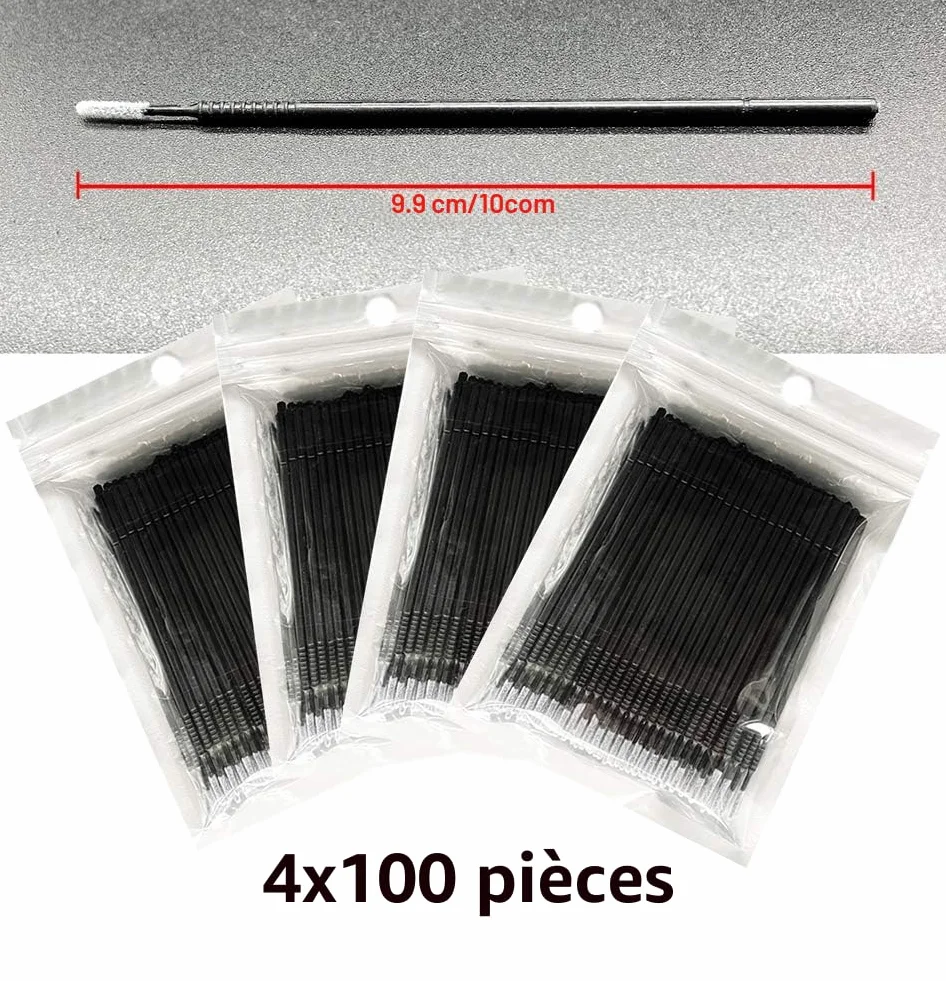 AIVIAI 400PCS Micro Applicateurs Brosses Cils Extension Maquillage Noir