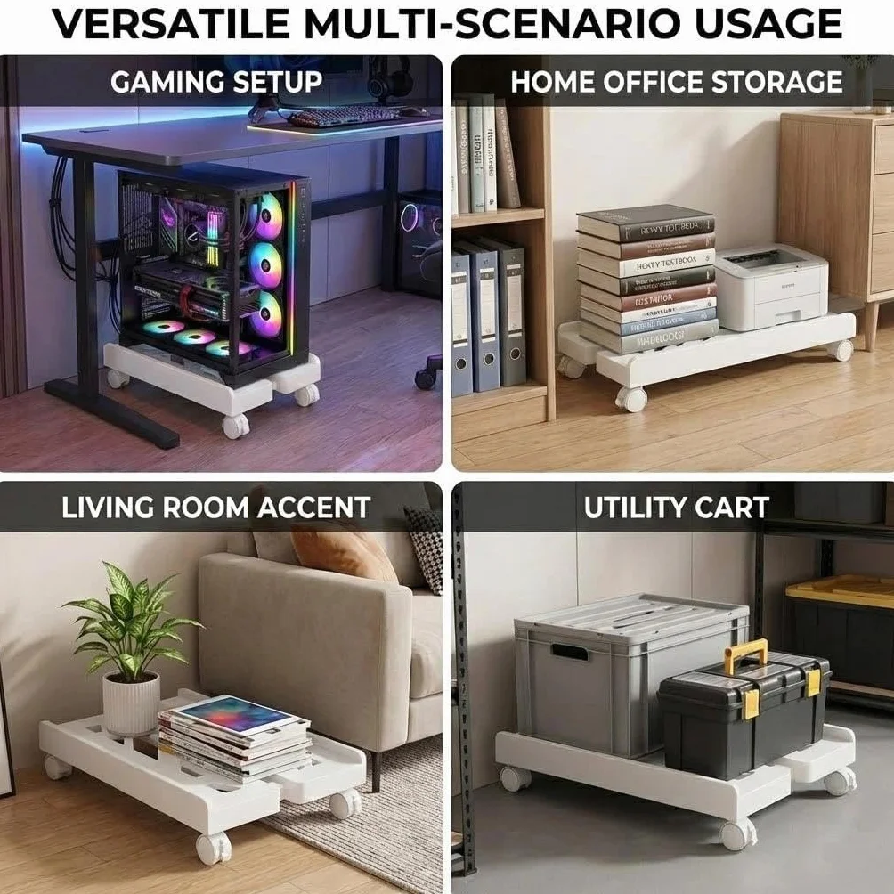 Support PC avec 4 roulettes, pour Bureau, Gamers, étudiants, Maison, Blanc
