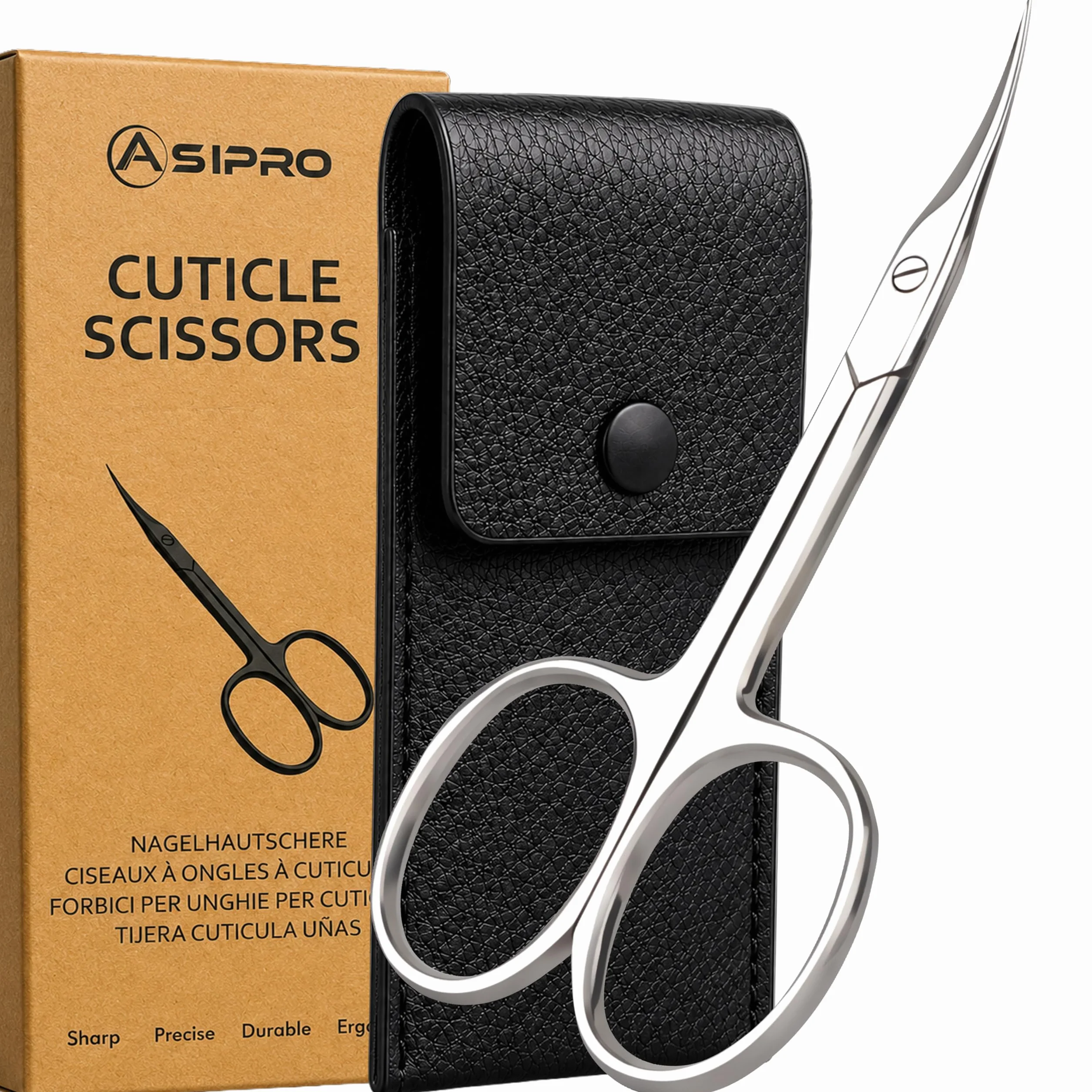 Professionnel Ciseaux Cuticules Courbes avec Pochette Cuir Artificiel Manucure Ongle
