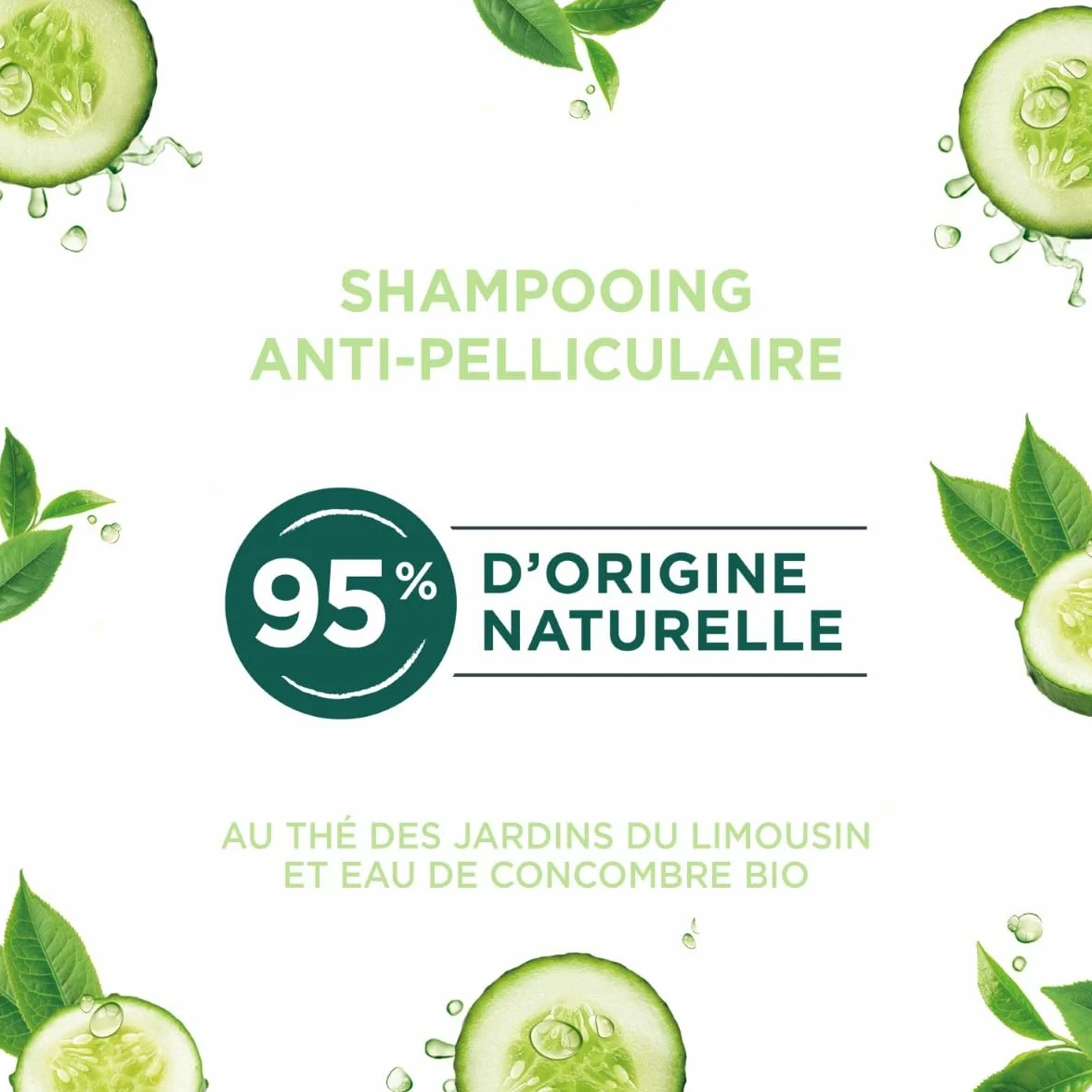 Naturé Moi Shampooing Antipelliculaire Sans Sulfate 250 ml Thé Eau de Concombre Bio 95% d'Origine Naturelle Fabriqué en France