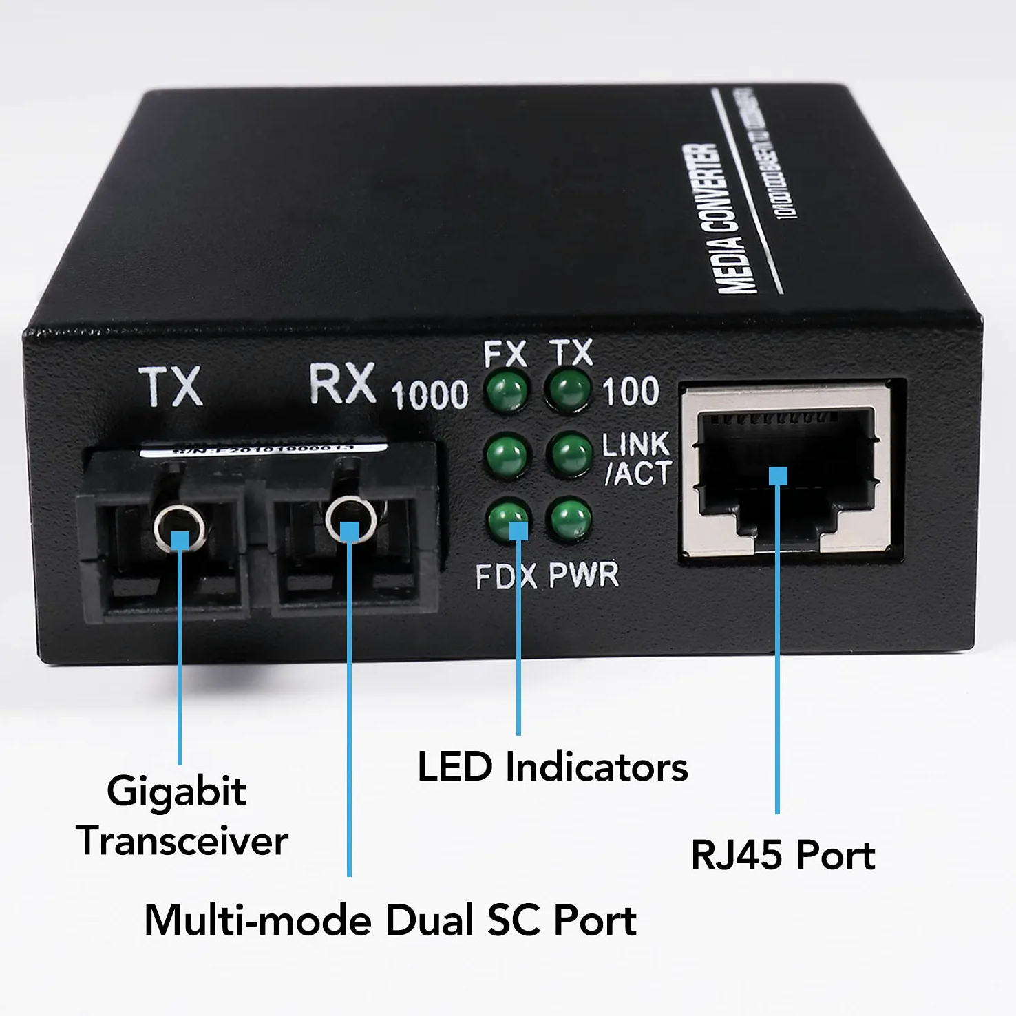 Lot de 2 convertisseurs de médias Gigabit Fast Ethernet multimode double SC Fiber - Mini 1 émetteur-récepteur RJ45 10/100/1000Base-T vers 1000Base-SC, jusqu'à 2 km 1310 nm, AC 100 V ~ 240 V