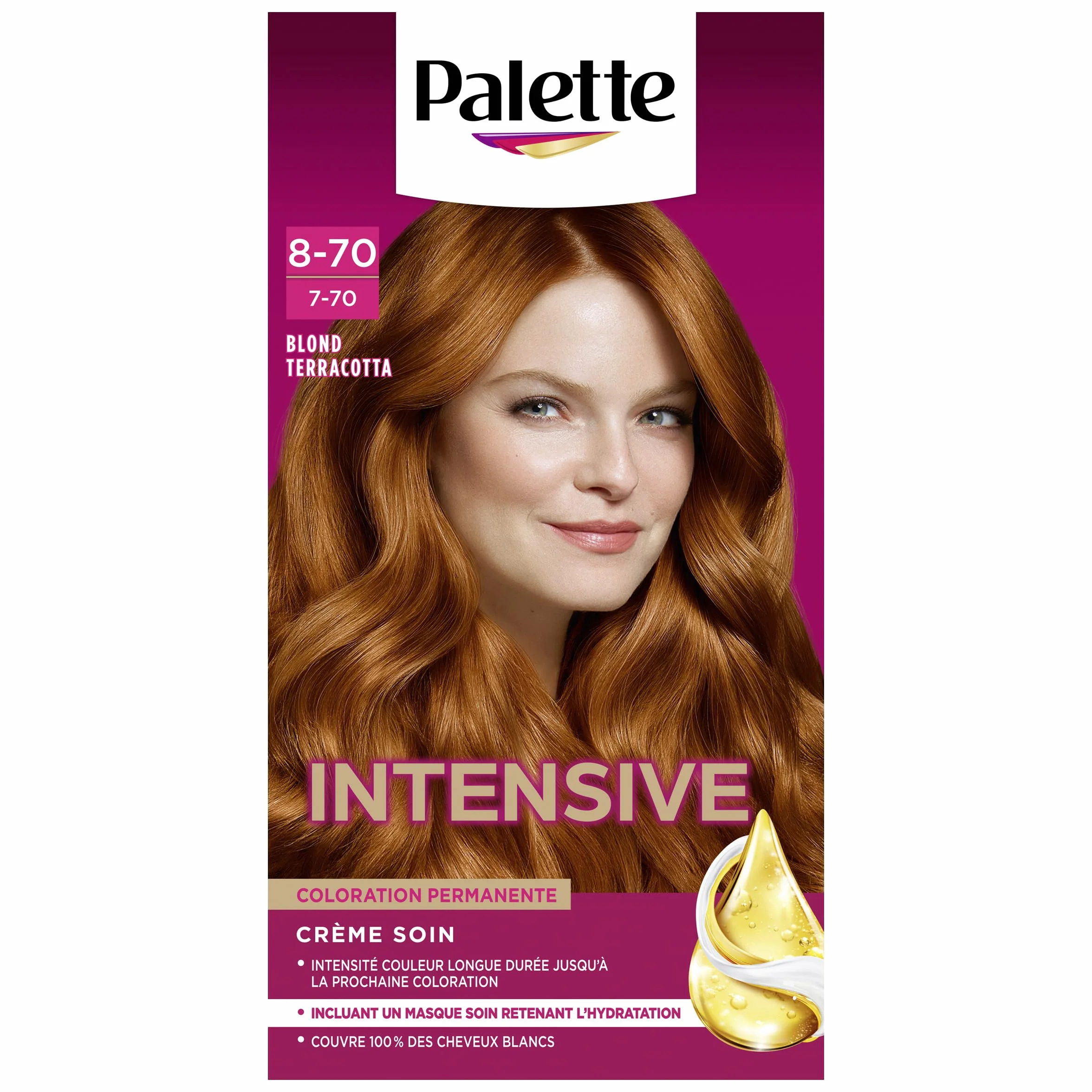 Palette Coloration Permanente Crème Soin Couverture 100% Cheveux Blancs Longue Durée 8.7 Blond Terracotta