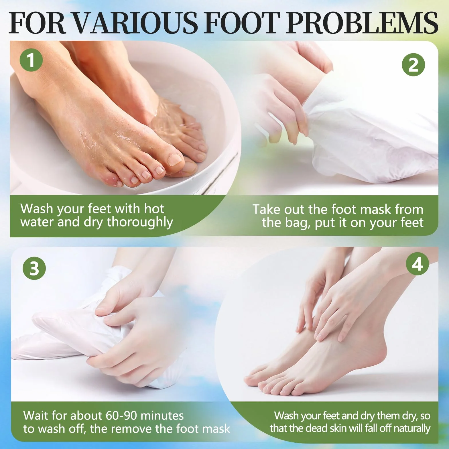 Lot de 3 Paires Masque Pieds Peeling Exfoliant Hydratant, Retirer Peaux Mortes et Callosités - Lavande, Aloé Vera, Coco